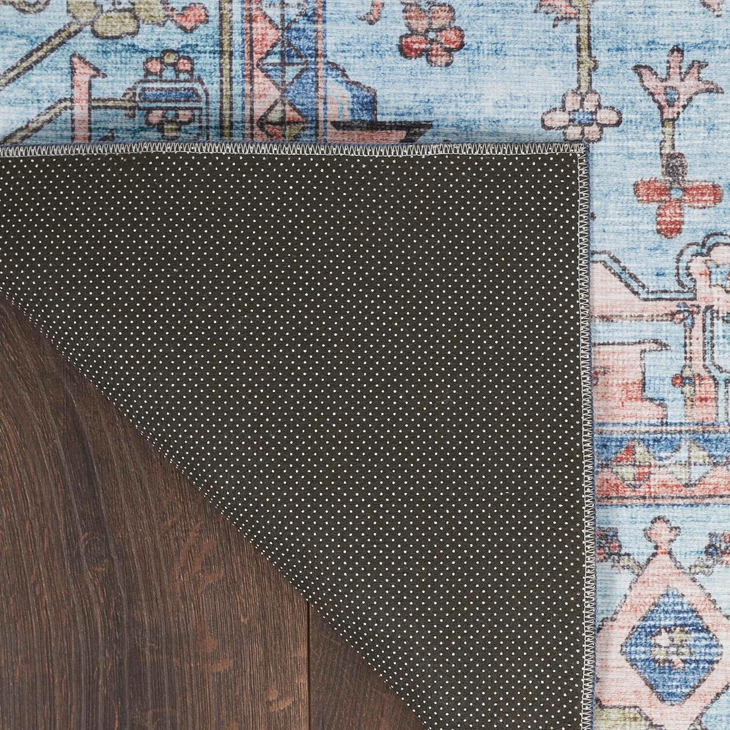 Nourison Fulton Bordered Medallion Non-Slip Flatwoven Indoor Rug Blue 5' x 7'