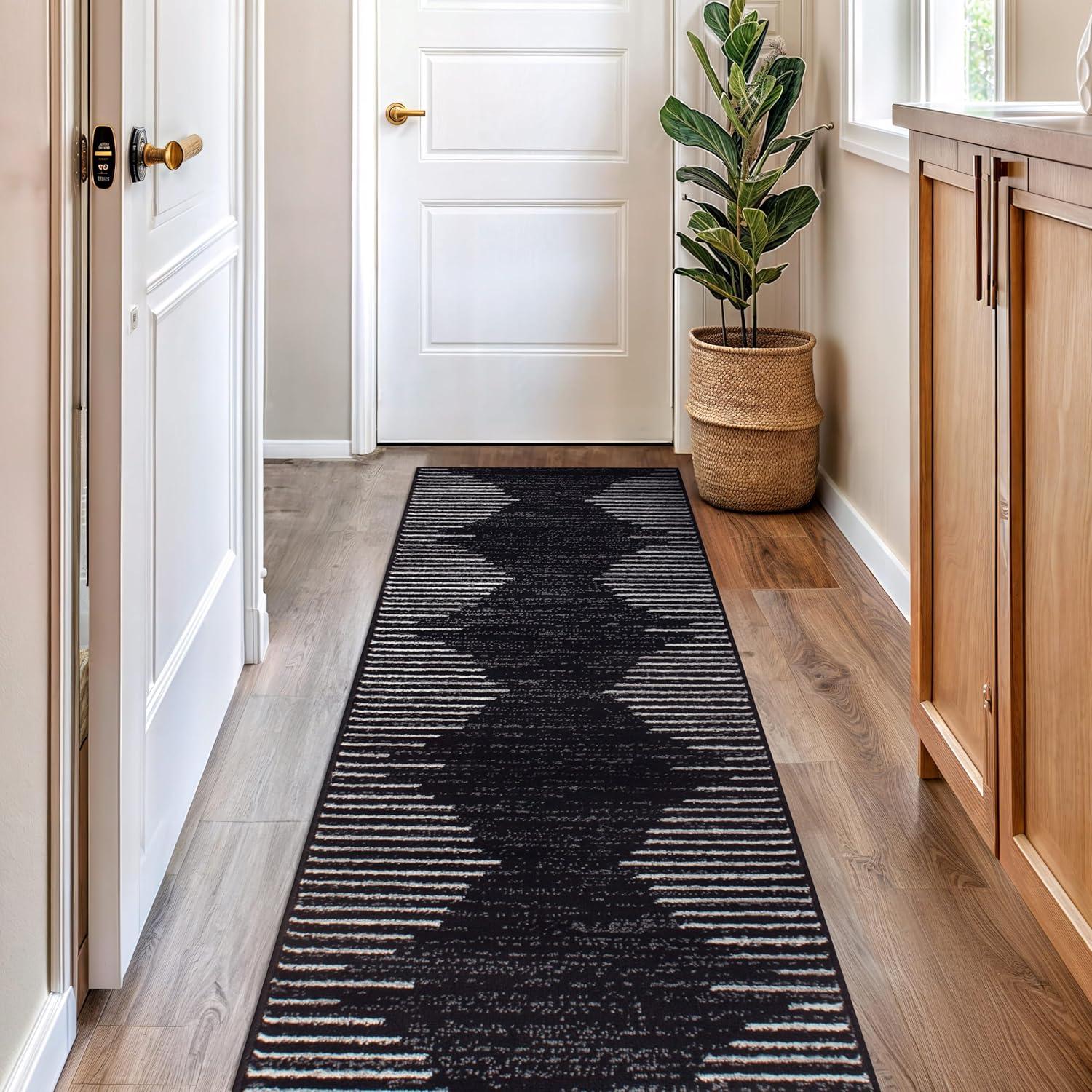 World Rug Gallery Area Rug Bohemian Stripe Jute Rug Carpets for Living Room Rugs for Sale - BLACK 2'7"x10'