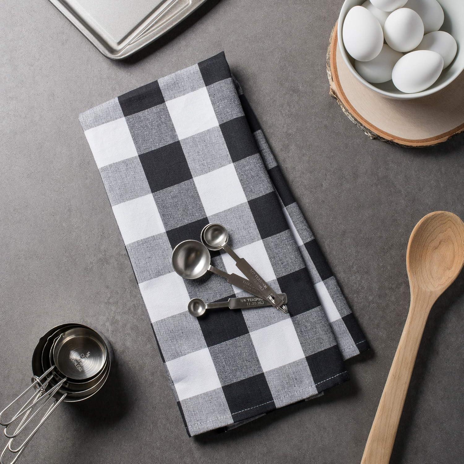 DII Modern Cotton Buffalo Check Dishtowels in Black and White (Set of 3)