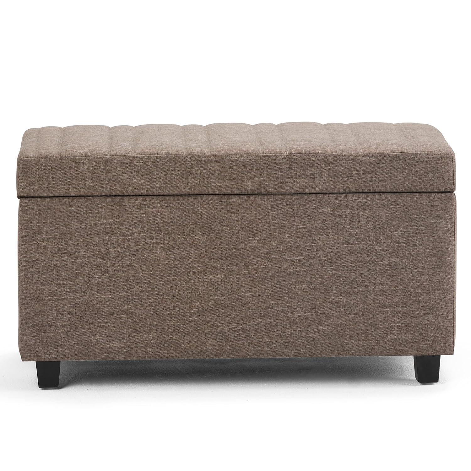 Simpli Home Darcy 33"W Upholstered Storage Ottoman Bench with Large Interior Storage and Child Safety Hinges