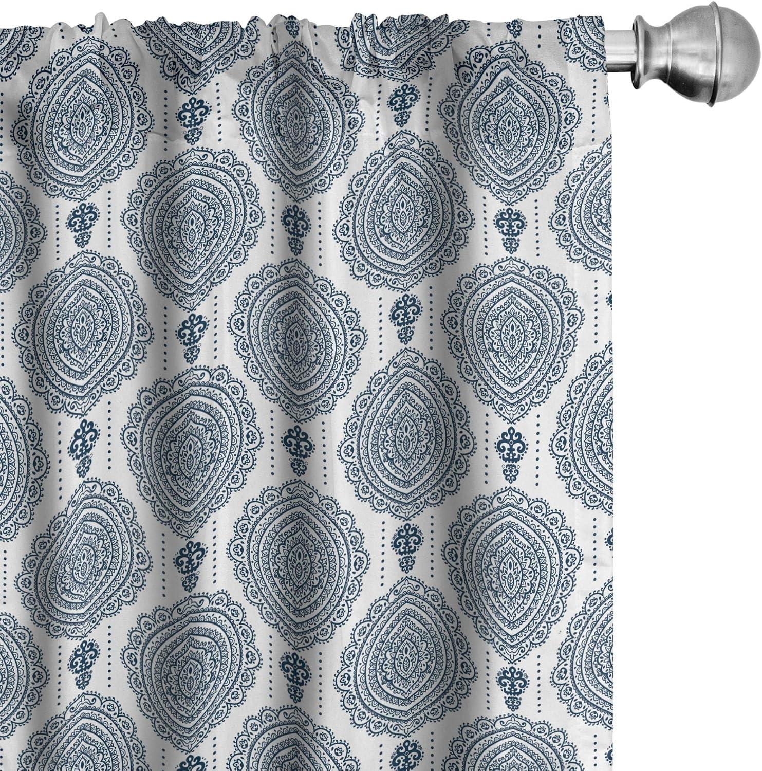 Ambesonne Damask Curtains, Abstract Medallion Vintage, Pair of 28"x63", Dark Petrol Blue White