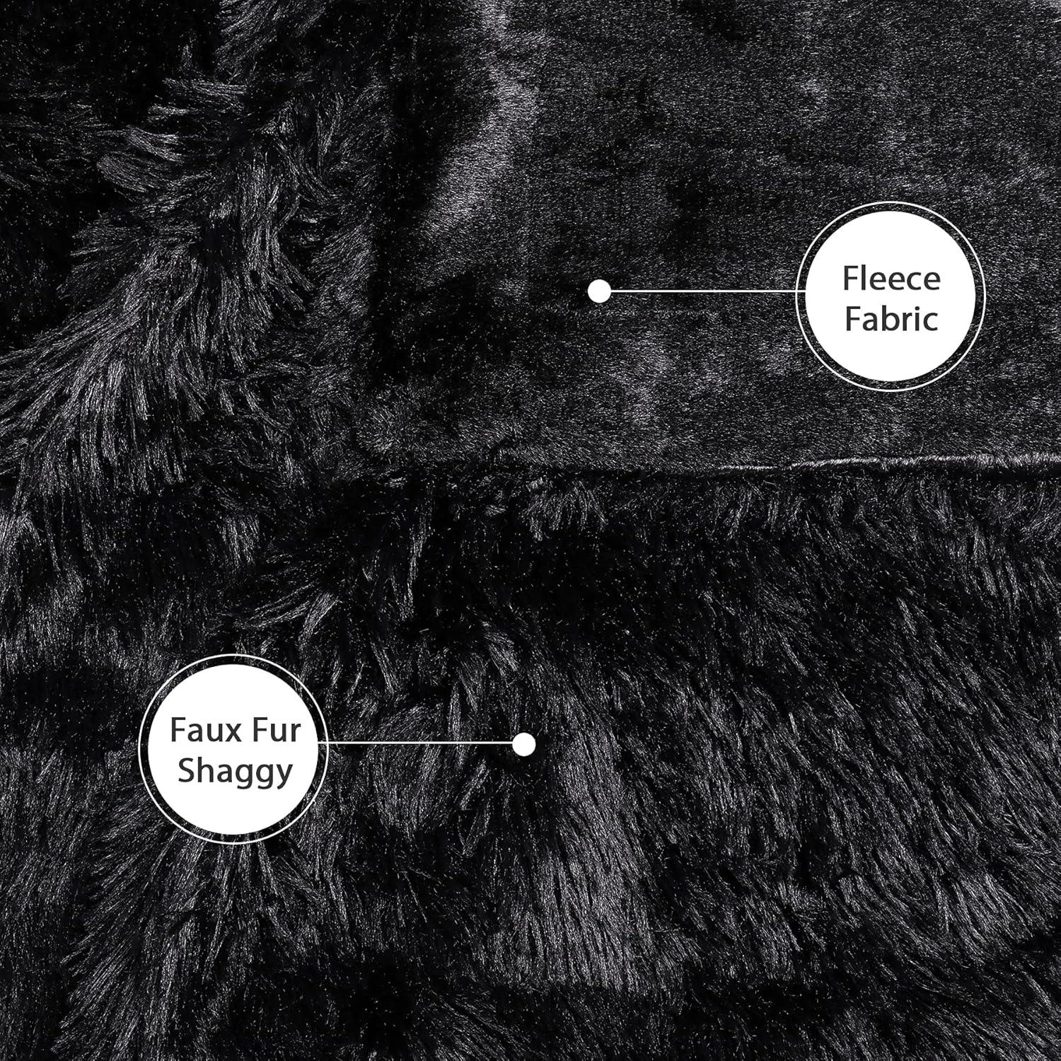 Tuddrom Decorative Extra Soft Faux Fur Throw Blanket 50" x 60",Reversible Fuzzy Long Hair Shaggy Throw Blankets, Fluffy Cozy Plush Fleece Comfy Microfiber Fur Blanket for Couch Sofa Bed, Black