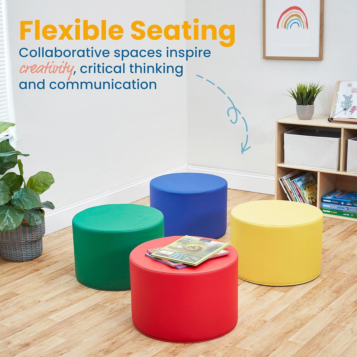 ECR4Kids SoftZone Foam Ottoman Set, Round, Flexible Seating, 4-Piece (Set of 4)