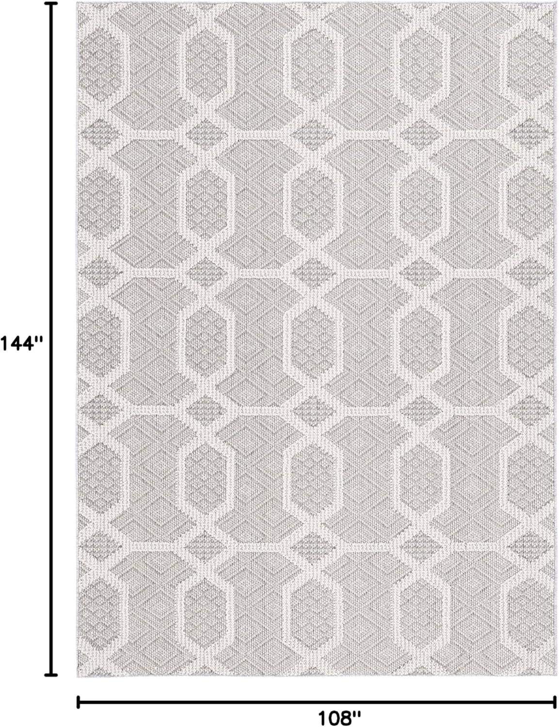 Gray Geometric 9' x 12' Stain-Resistant Synthetic Area Rug