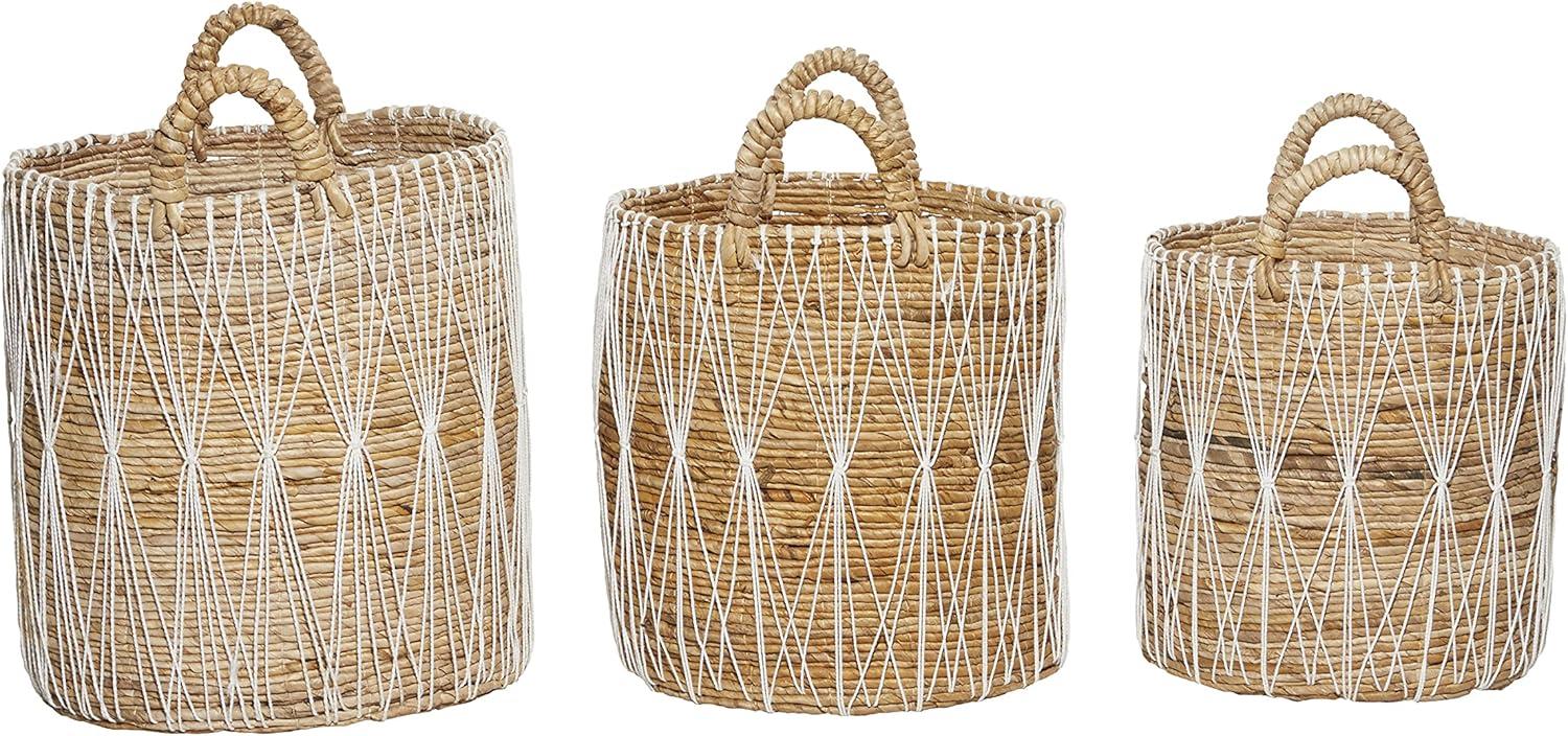 Handmade Bohemian Wicker Basket With Handles - Set of 3