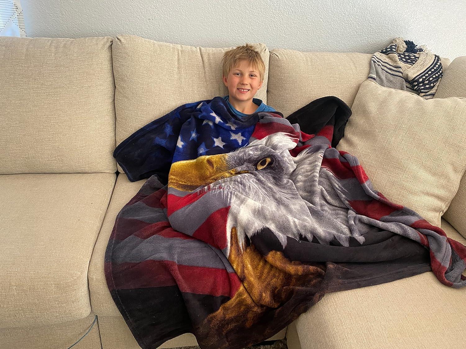 Patriotic Bald Eagle Fleece Blanket with American Flag