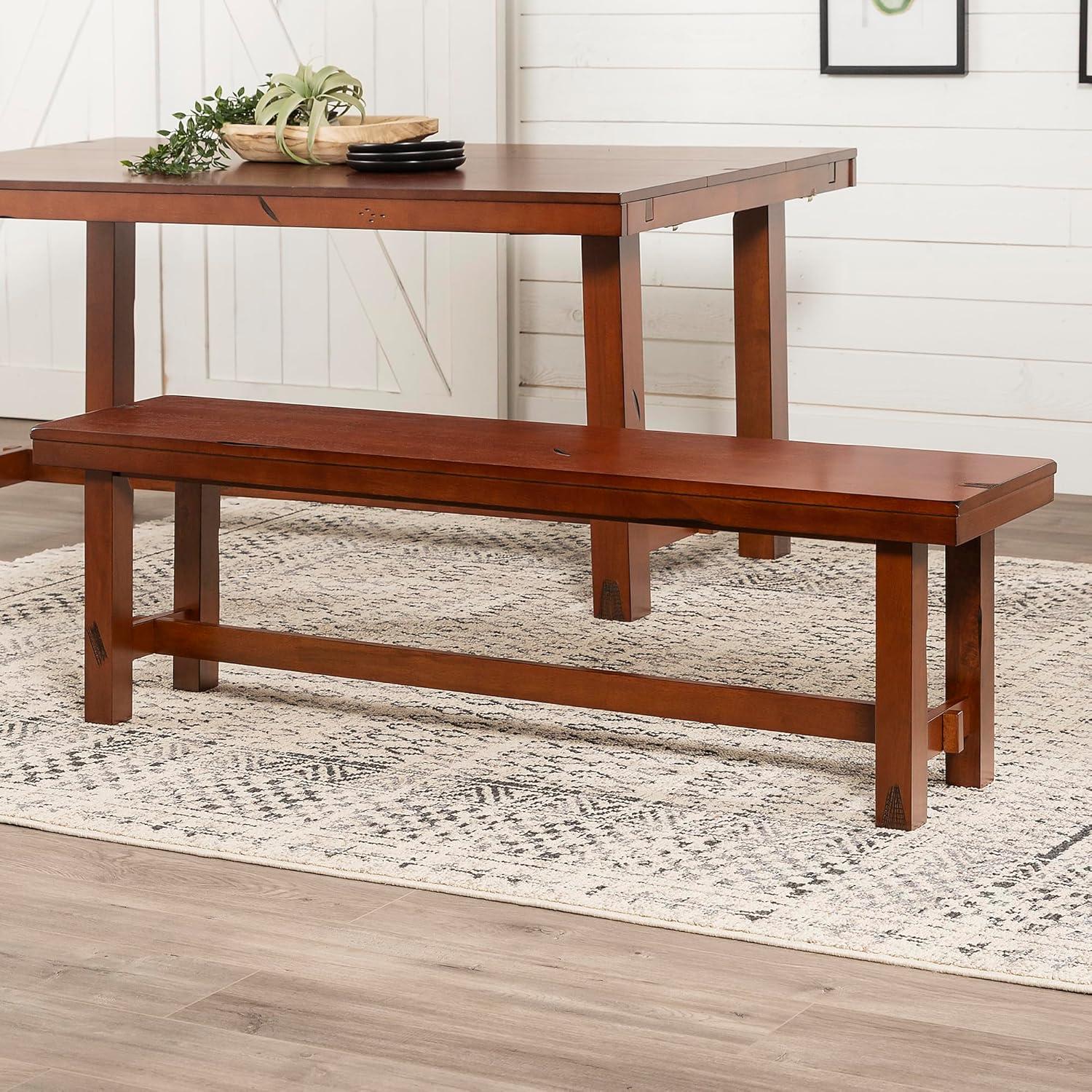 Walker Edison Transitional Wood Backless Dining Bench, Dark Oak