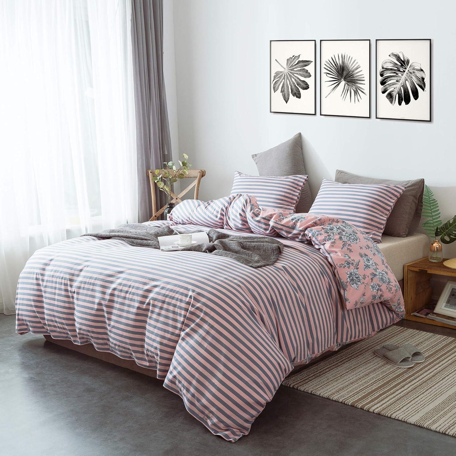 ANNA.Z HOME & DESIGN 3Pc Reversible Cotton Duvet Cover Set. 100% Cotton Percale Fabric. Pre-Washed Soft. Machine Washable.
