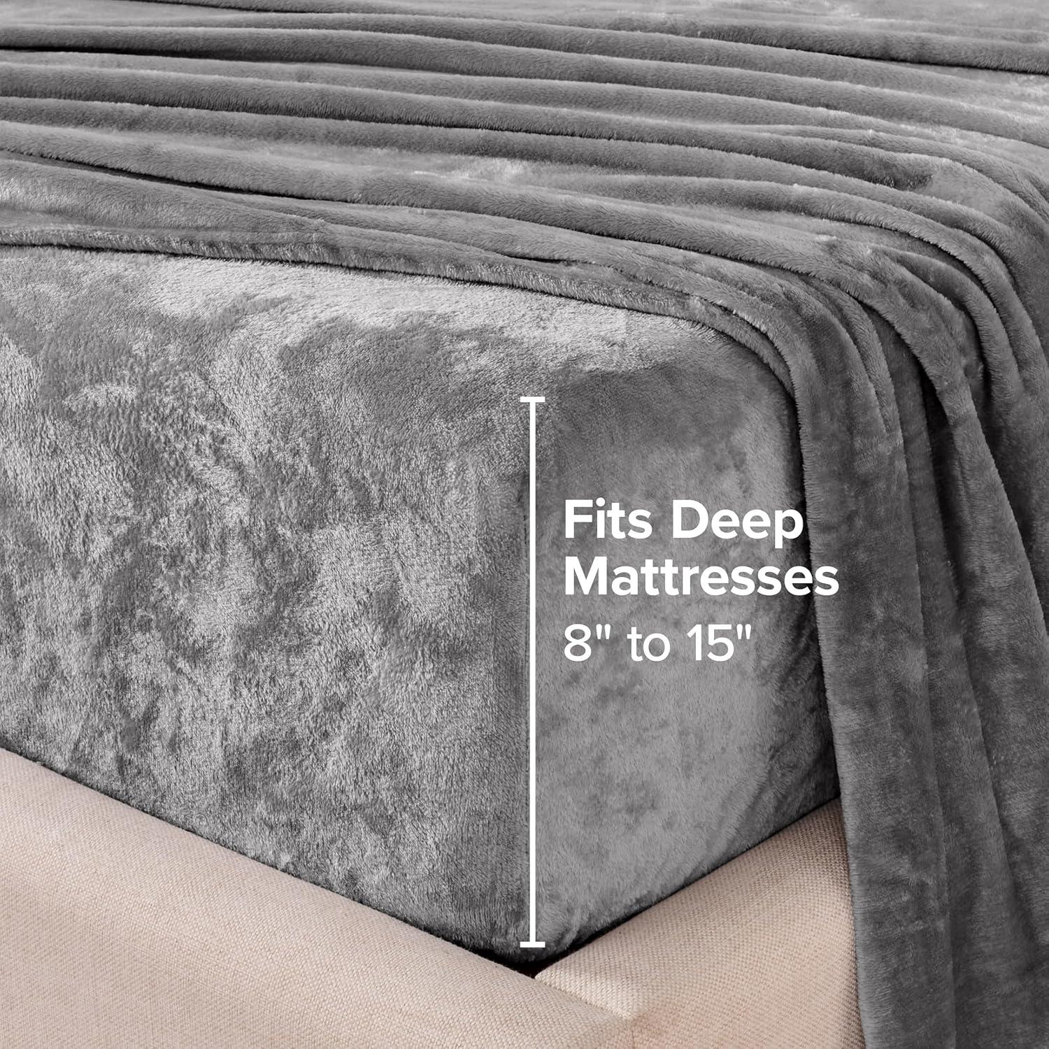 Velvety Soft Microplush Fleece Light Grey Twin XL Sheet Set by Bare Home