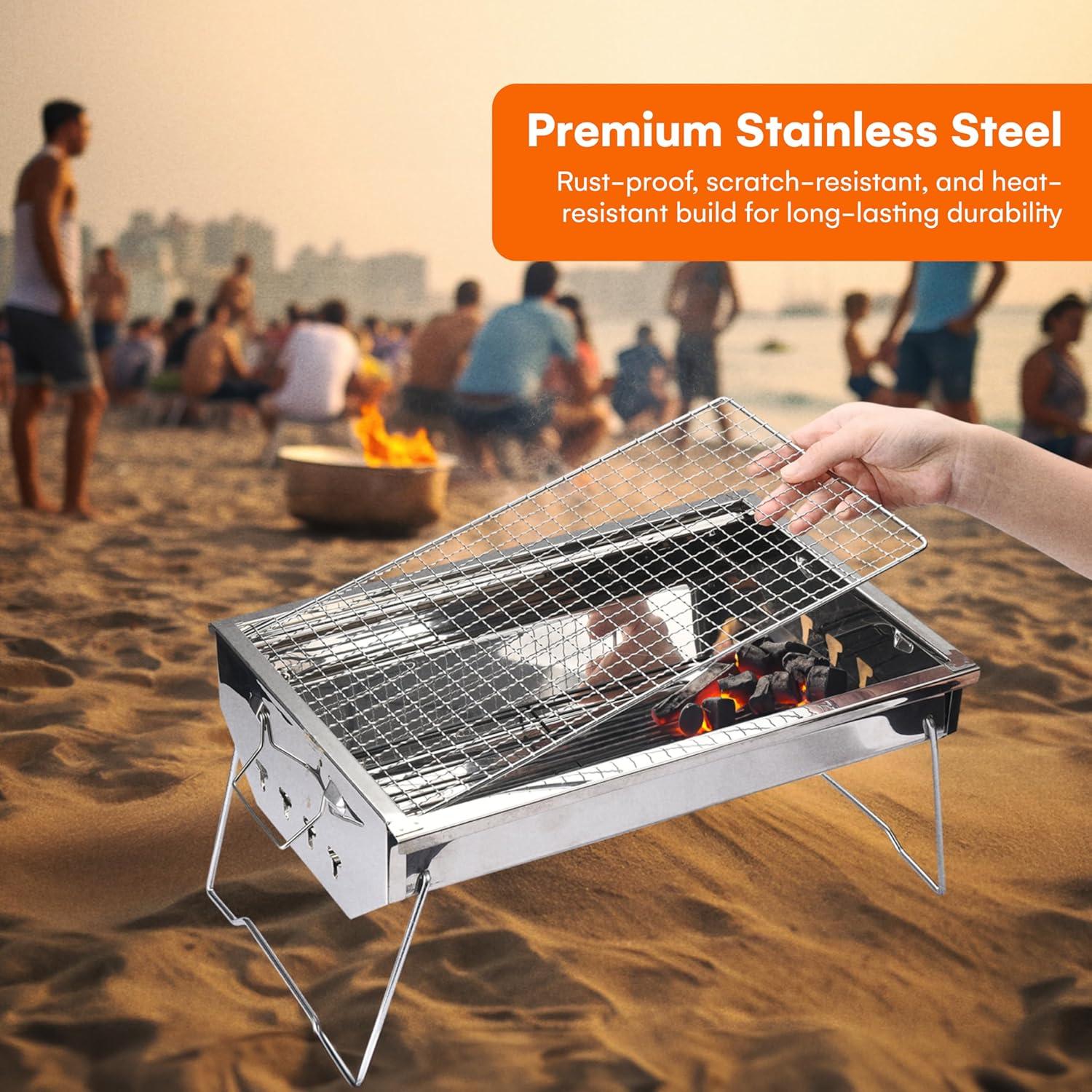 Zorestar Portable Folding Charcoal Grill, Silver