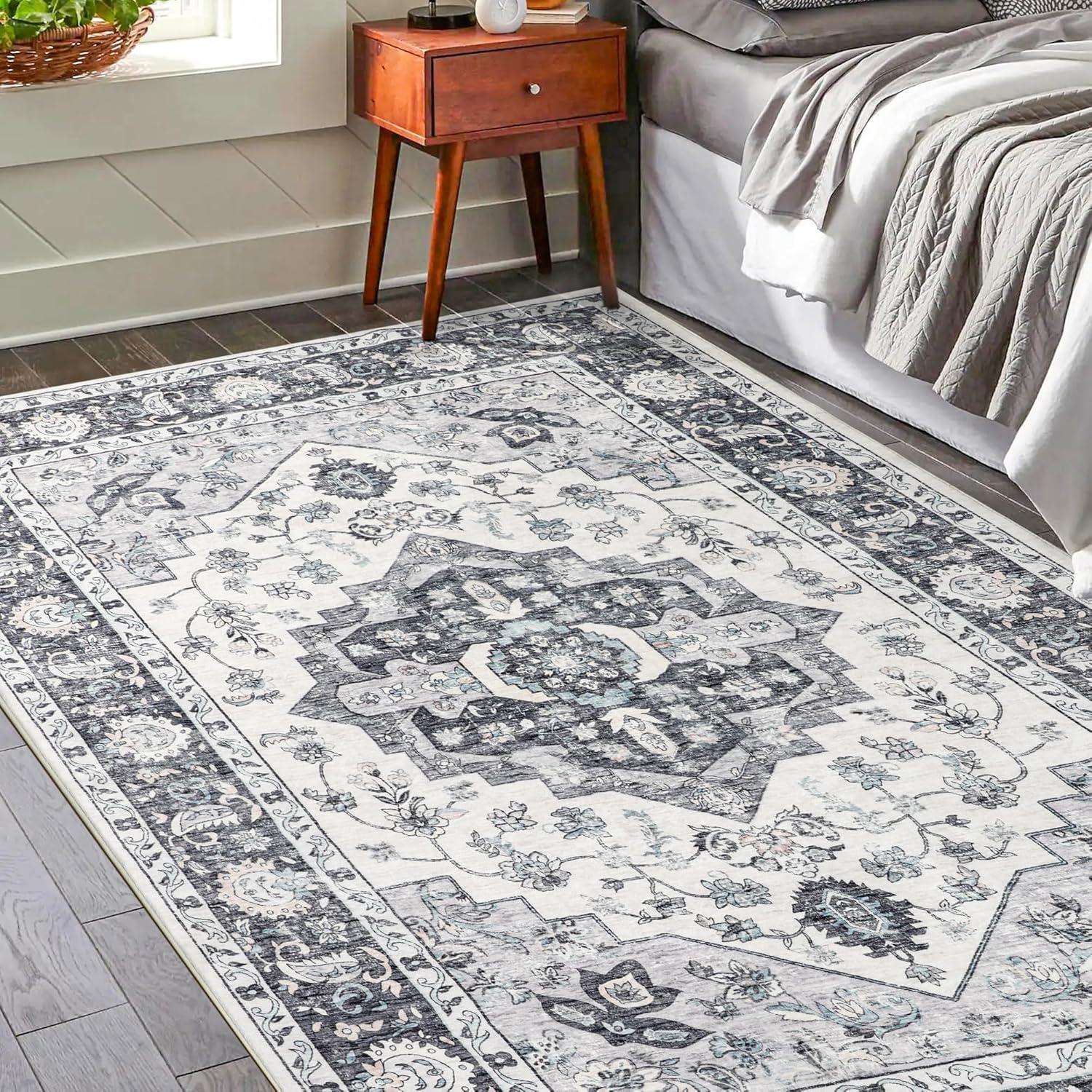 Gray 5' x 7' Vintage Washable Non-Slip Area Rug