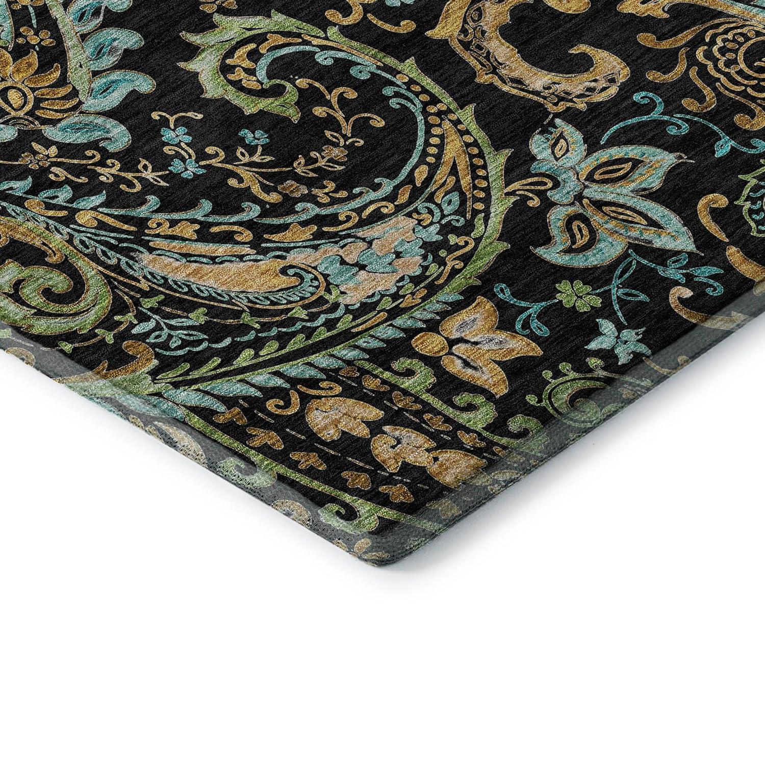 Addison Rugs Mayfield Washable Transitional Paisley Black Runner Rug, 2'3" x 7'6"