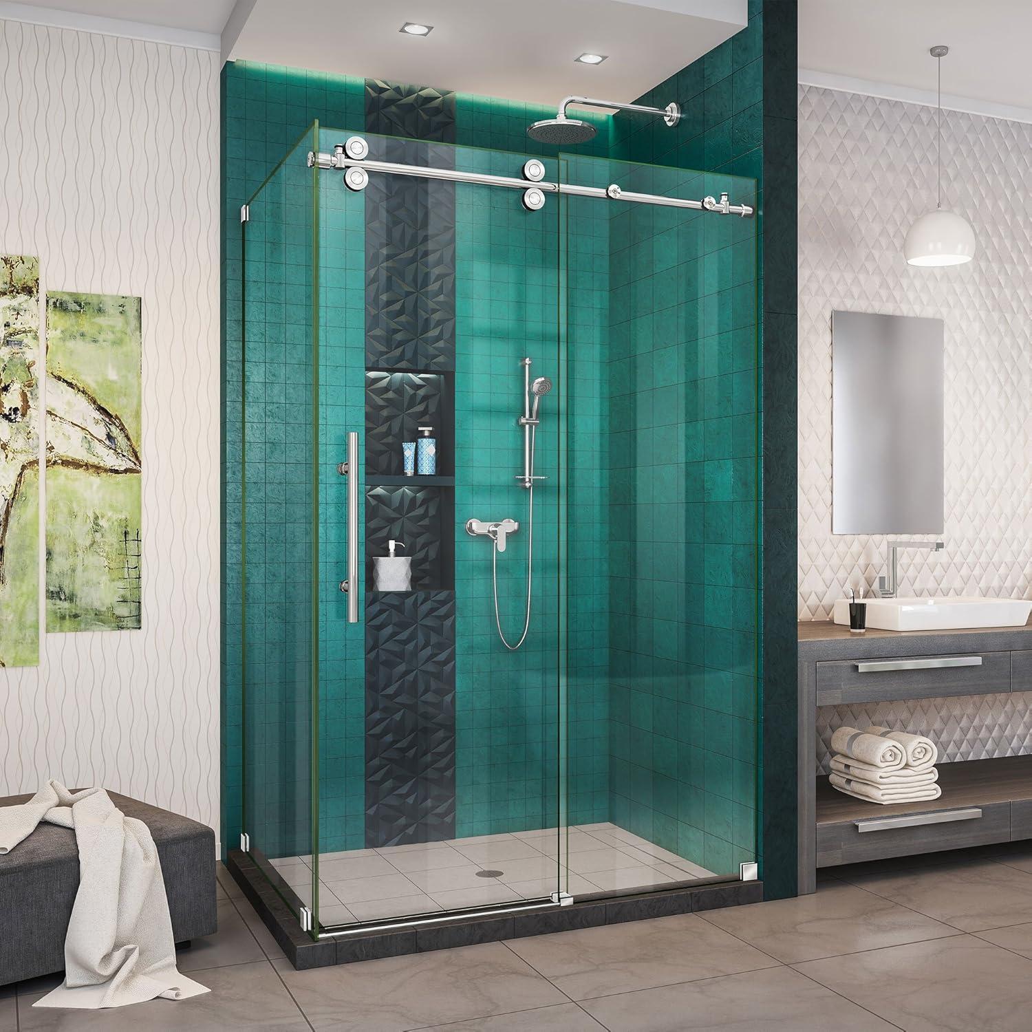 Enigma-XO Frameless Clear Glass Shower Enclosure with Polished Stainless Steel Hardware