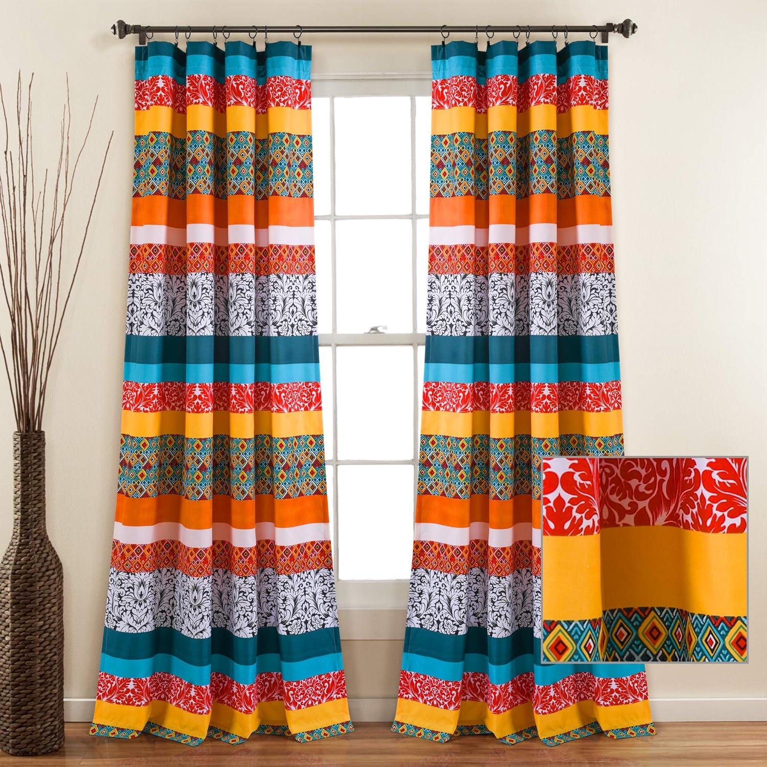 Boho Stripe Polyester Semi Sheer Curtain Pair (Set of 2)