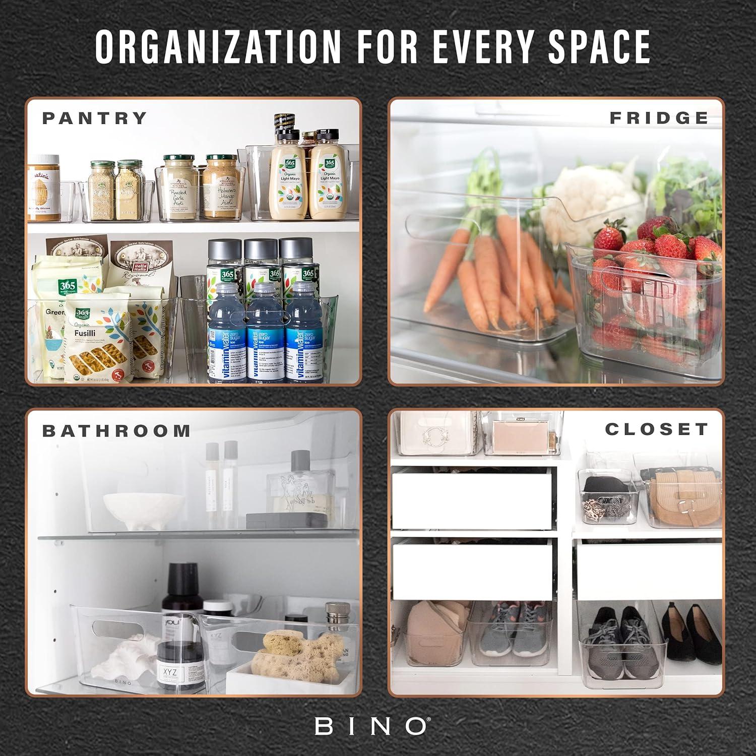 BINO | Plastic Organizer Bins, Small - 4 Pack | THE SOHO COLLECTION | Multi-Use Organizer Bins | Pantry Organizer & Freezer Organizer Bins | Plastic Storage Containers | Bins for Home & Kitchen Org