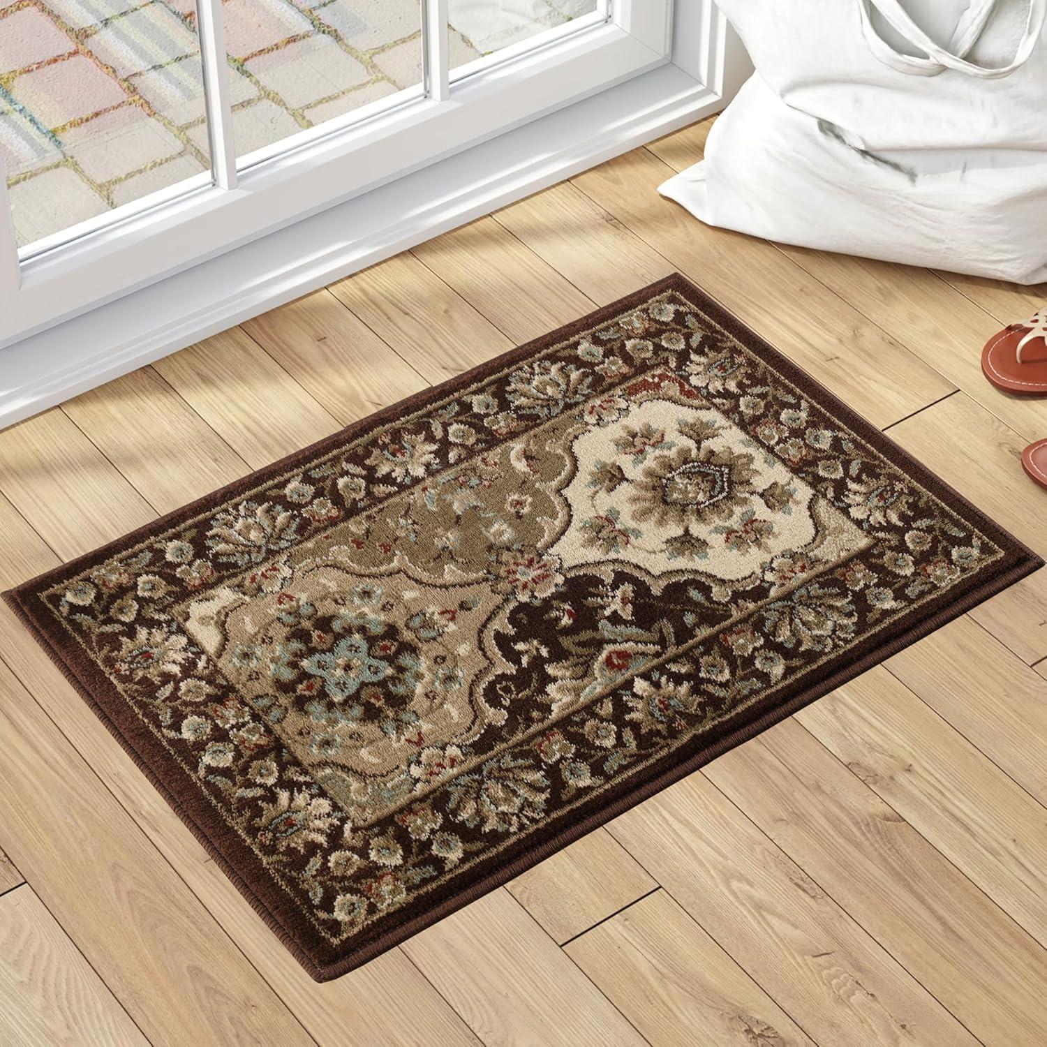 Chocolate Floral Synthetic Rectangular Area Rug, 2' x 3'