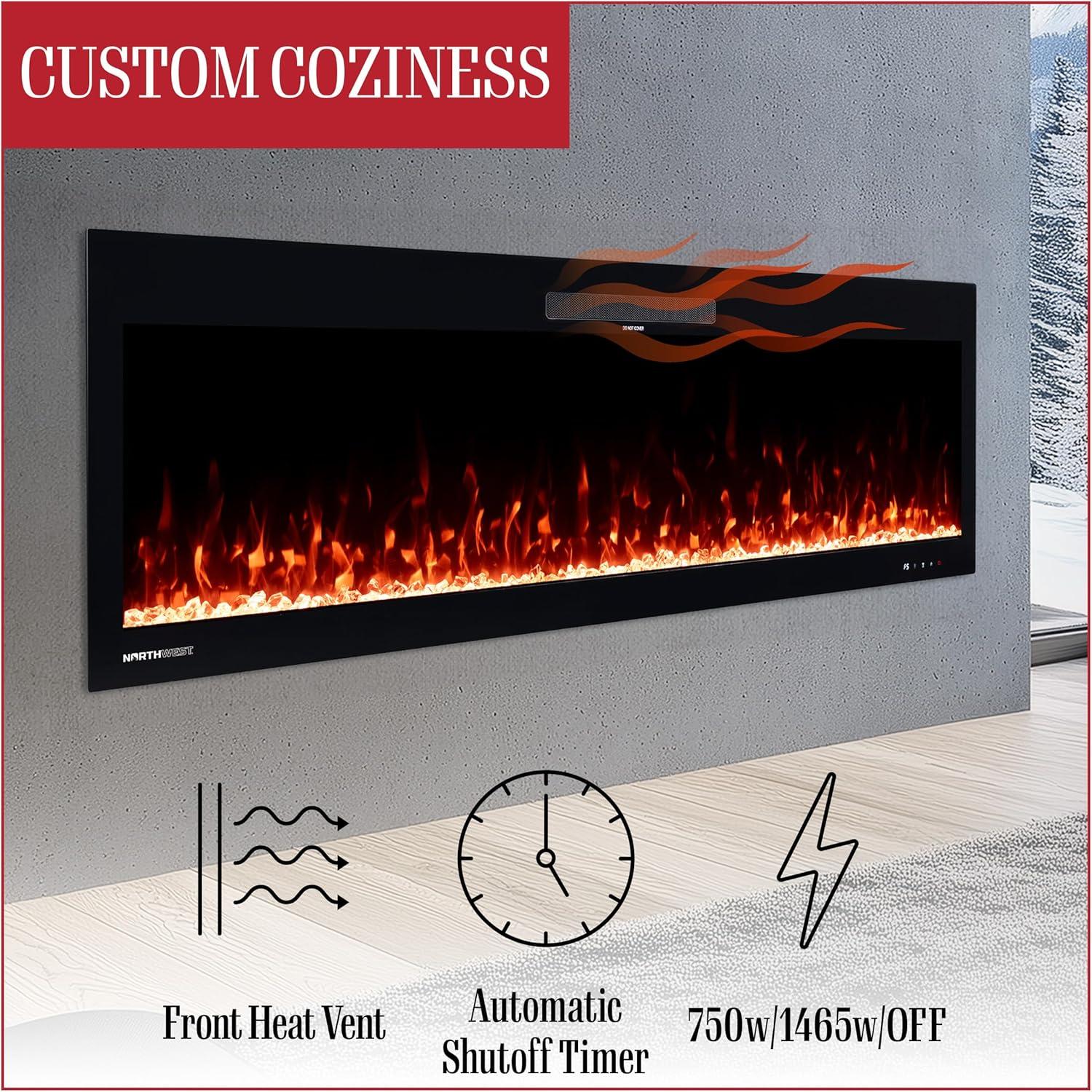 Northwest 60 Inch Electric Fireplace with Fire Crackling Sounds and Remote