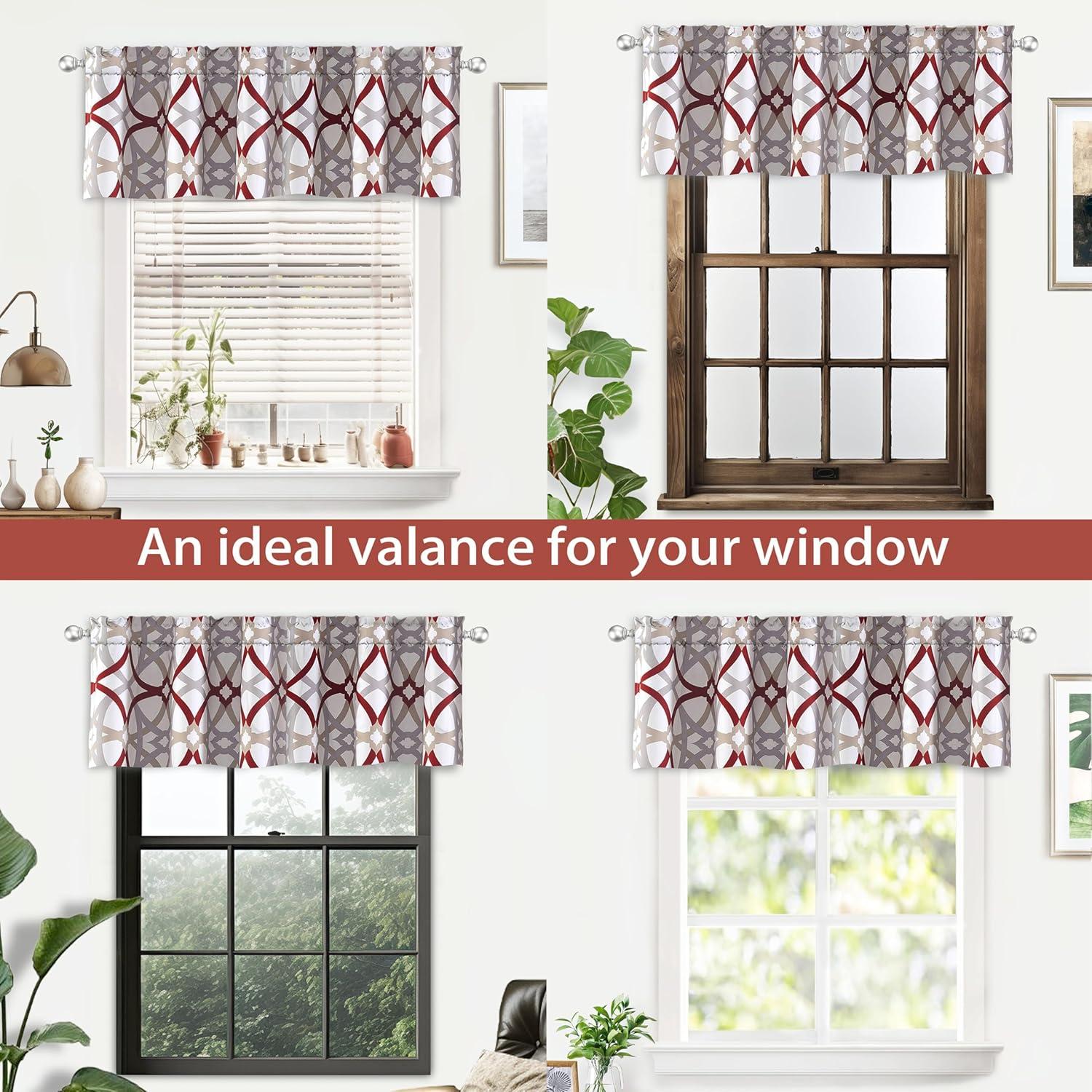 DriftAway Alexander Spiral Geo Trellis Pattern Window Curtain Valance Rod Pocket 52 Inch by 18 Inch Plus 2 Inch Header Red and Gray