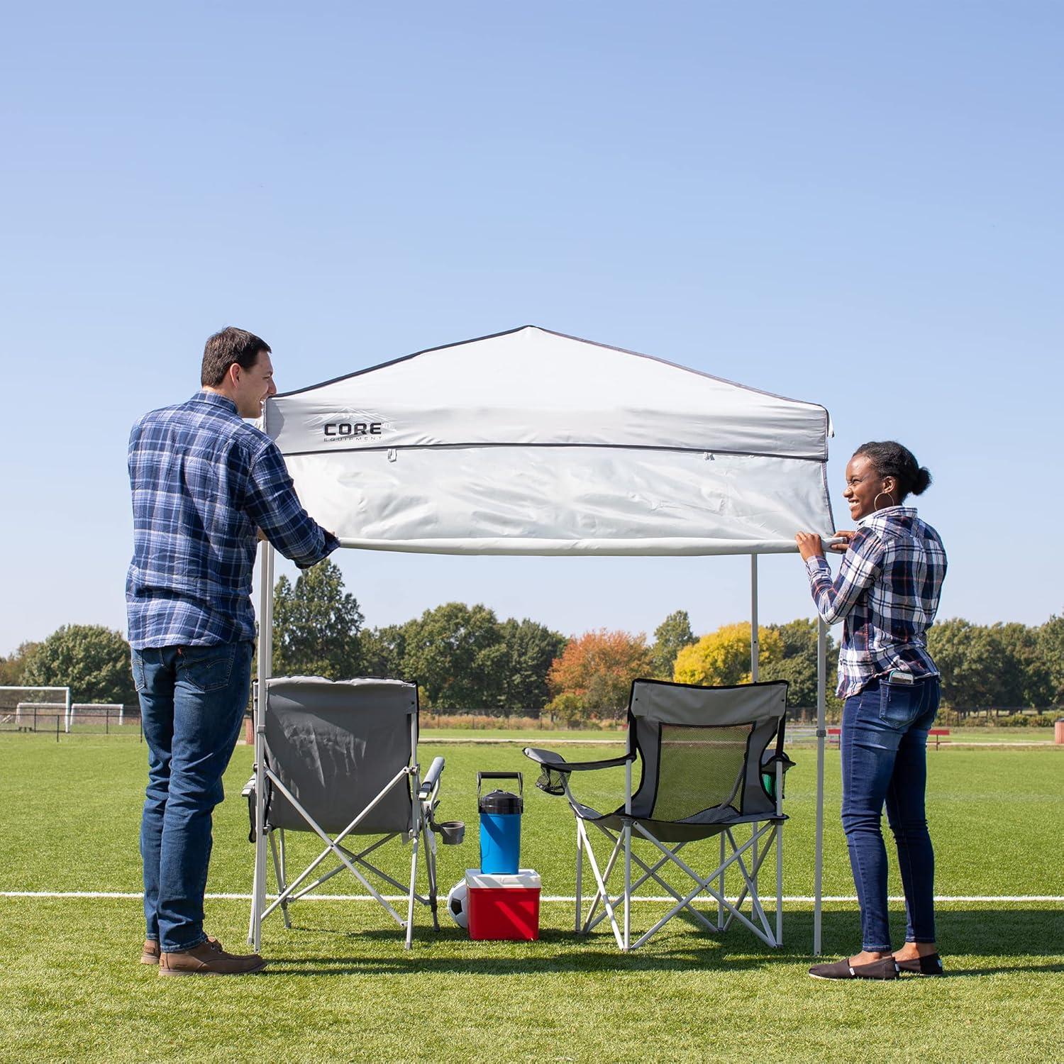 Core 6 x 4 Ft Pop Up Instant Tent Canopy w/ Adjustable Half Sun Shade, Gray