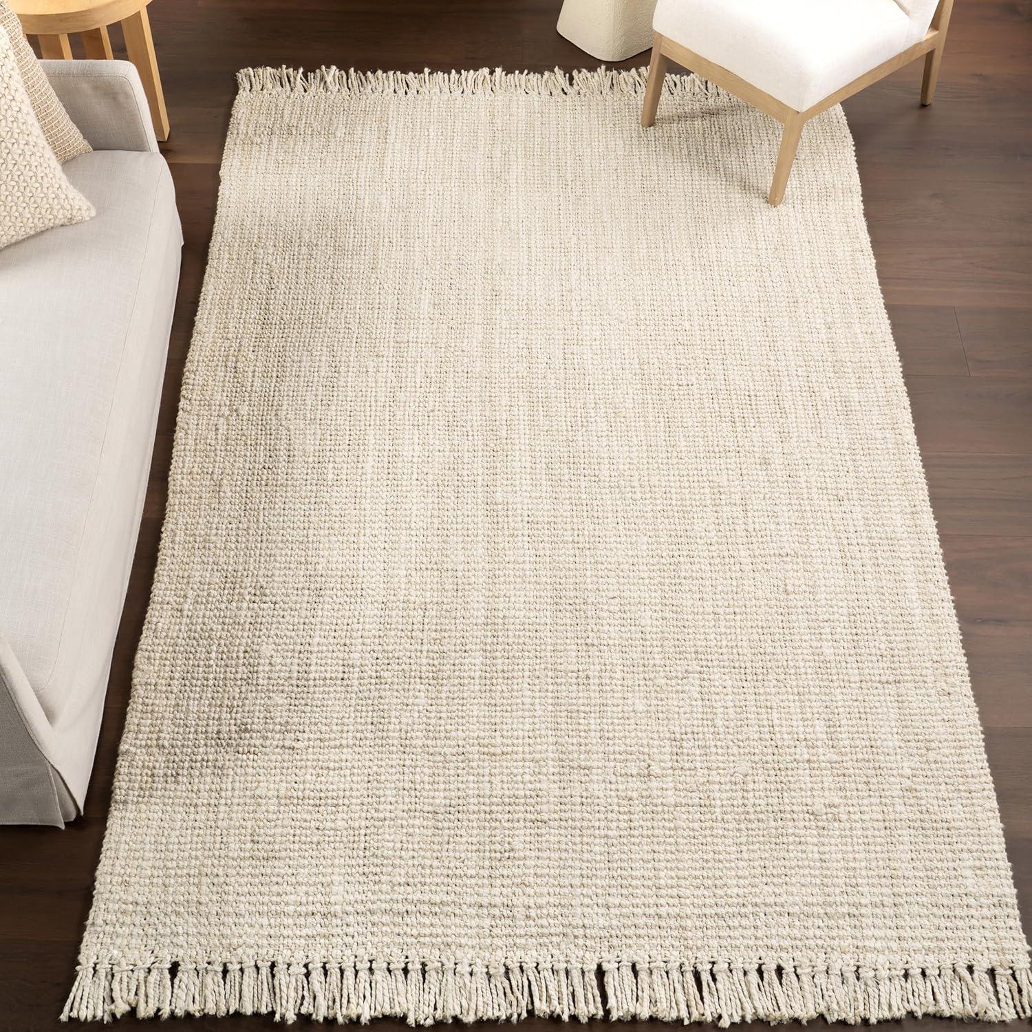 Handmade Off-White Square Jute Area Rug, 4' x 4'