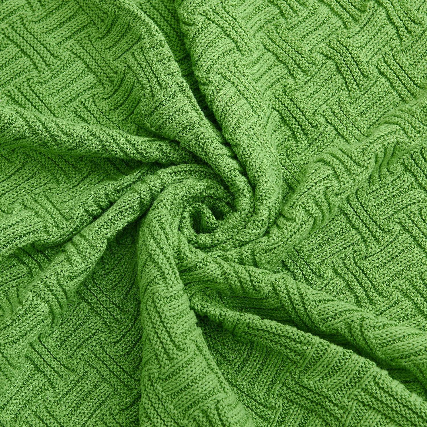 Longhui bedding Cotton Cable Green Knit Throw Blanket for Couch Chairs Bed Beach, Home Decorative Throws Blankets, 50 x 60 Inch, 2.2lb