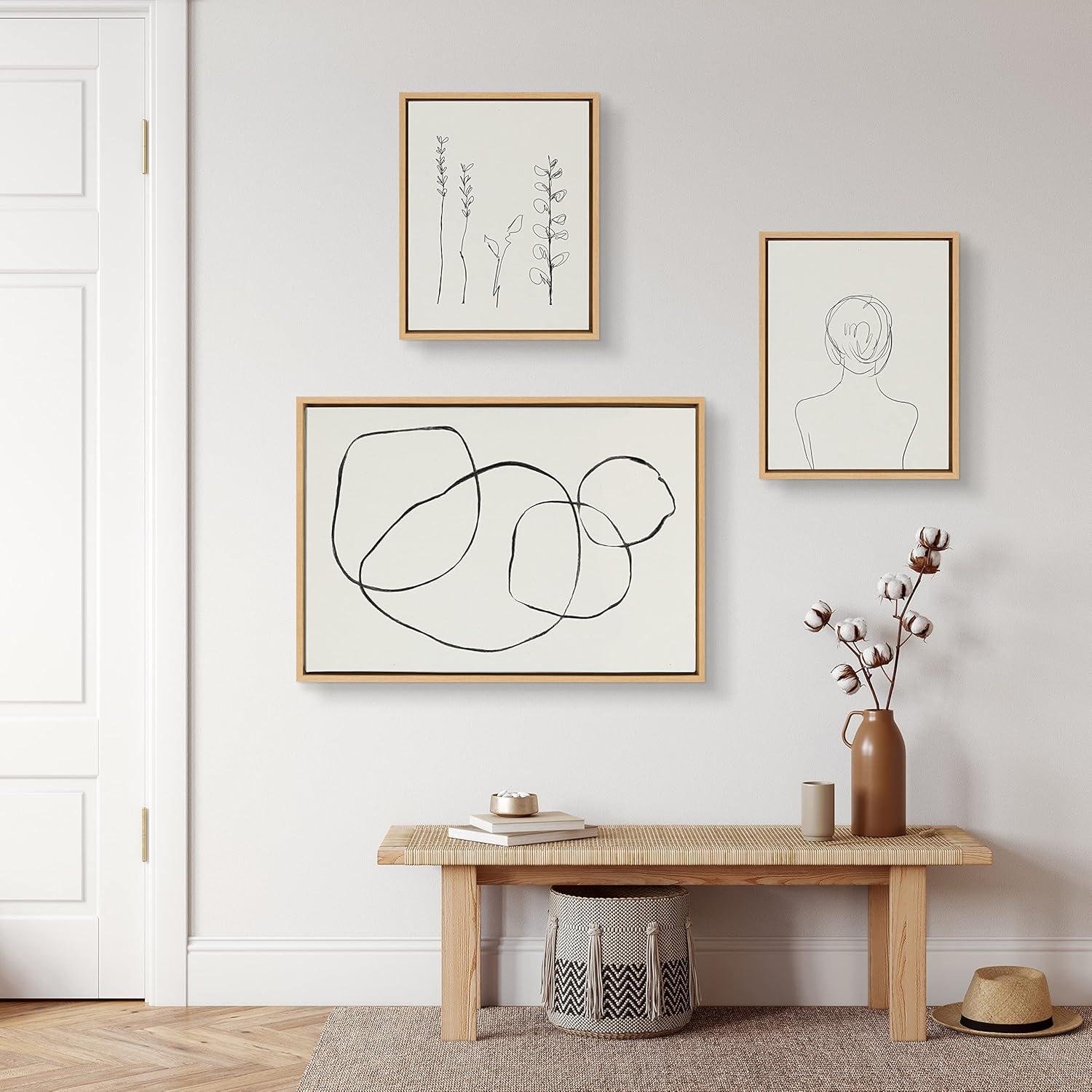 (Set of 3) 23" x 33" Sylvie Going in Circles and Minimalist Woman Framed Canvas Set Natural - Kate & Laurel All Things Decor: