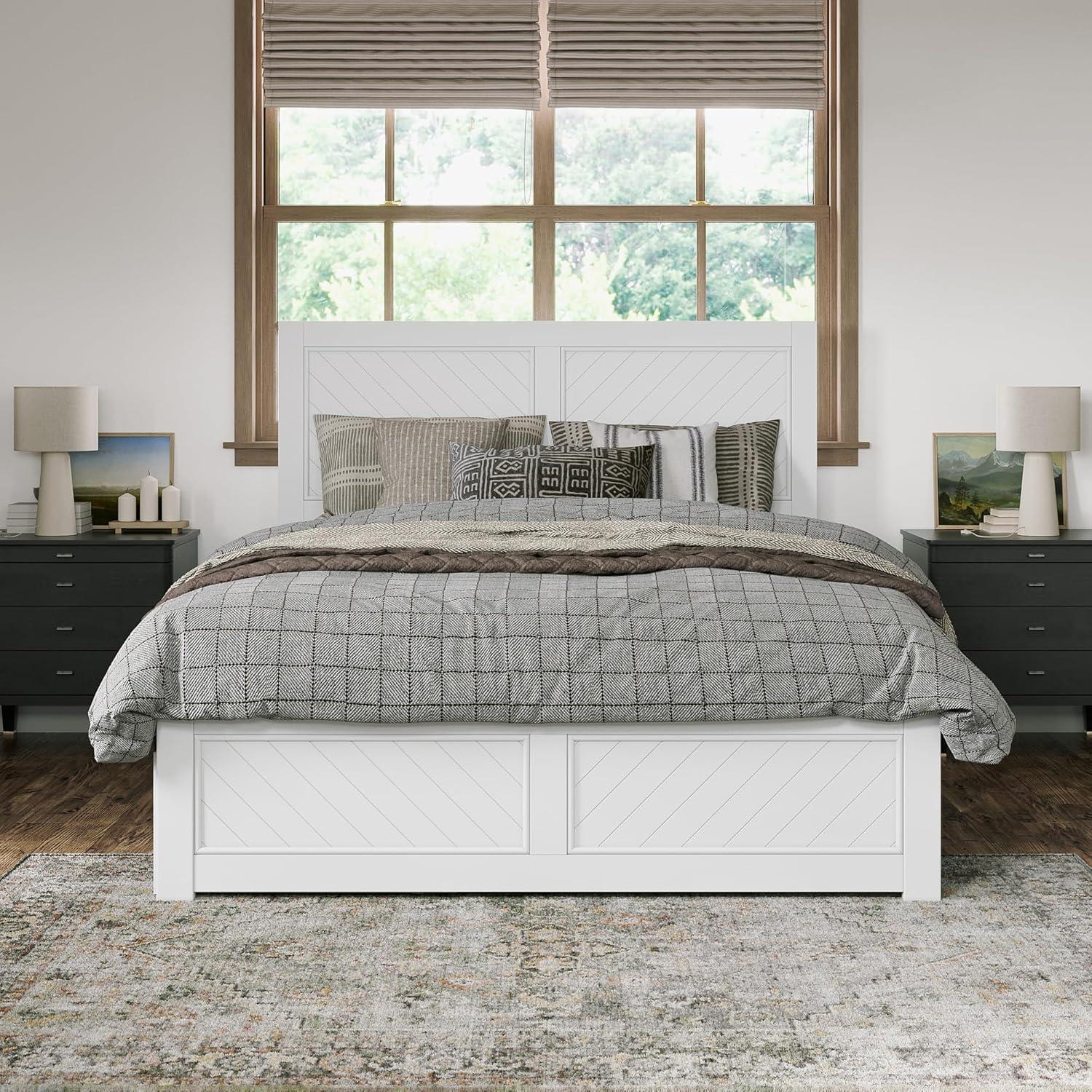 AFI Canyon Cama con Plataforma de Madera Maciza Blanca con Pie de Cama a Juego y Cajones de Almacenamiento, Completo