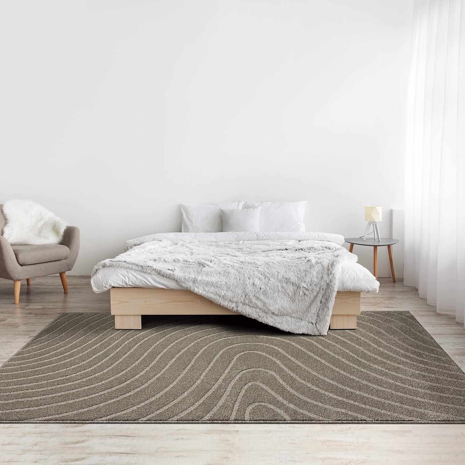 Taupe Geometric Wave 8' x 10' Synthetic Area Rug