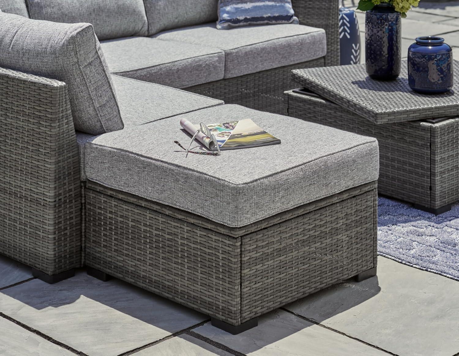 Ashley Furniture Petal Road Gray Outdoor Sectional/Ottoman/Table Set - Set of 4