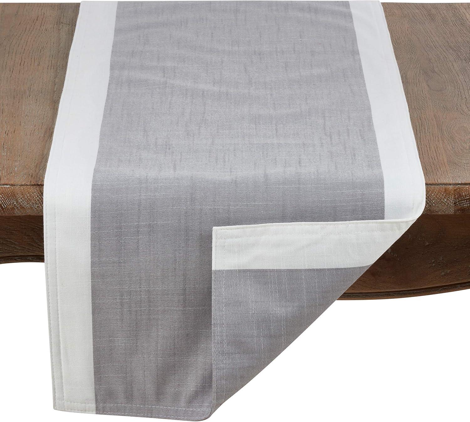 Saro Lifestyle Table Runner With White Banded Border, Grey, 16" x 108"