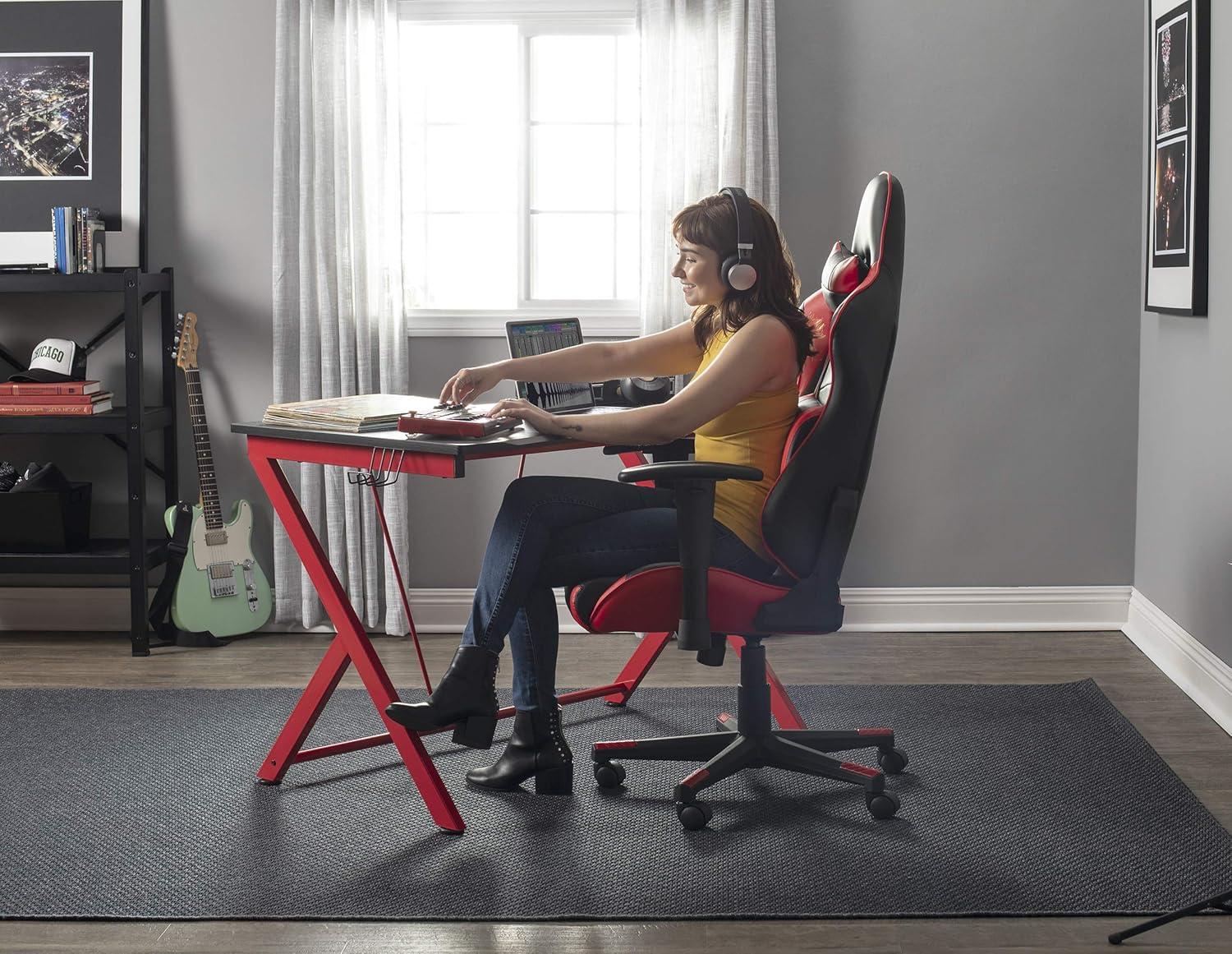 Sleek High-Back Adjustable Gamer Chair in Black and Red PU Leather