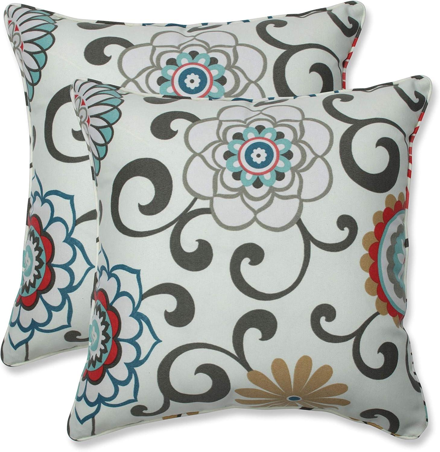 Pillow Perfect Pom Pom Play Floral Indoor/Outdoor Reversible Throw Pillow (Set of 2)