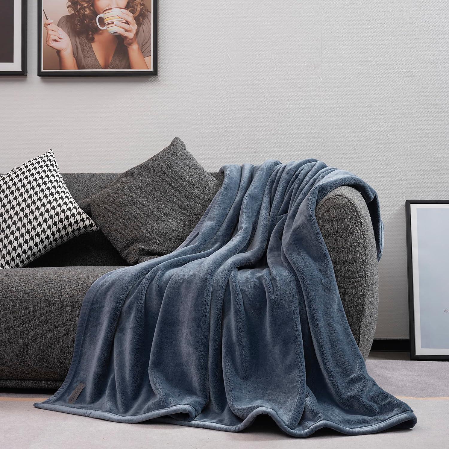 Mellowdy Extra Thick Hearty Plush Blanket - 500GSM Twin/Full Warm Blanket for Winter, Fall, Couch, Bed (Dark Grey, 60x80 inches)