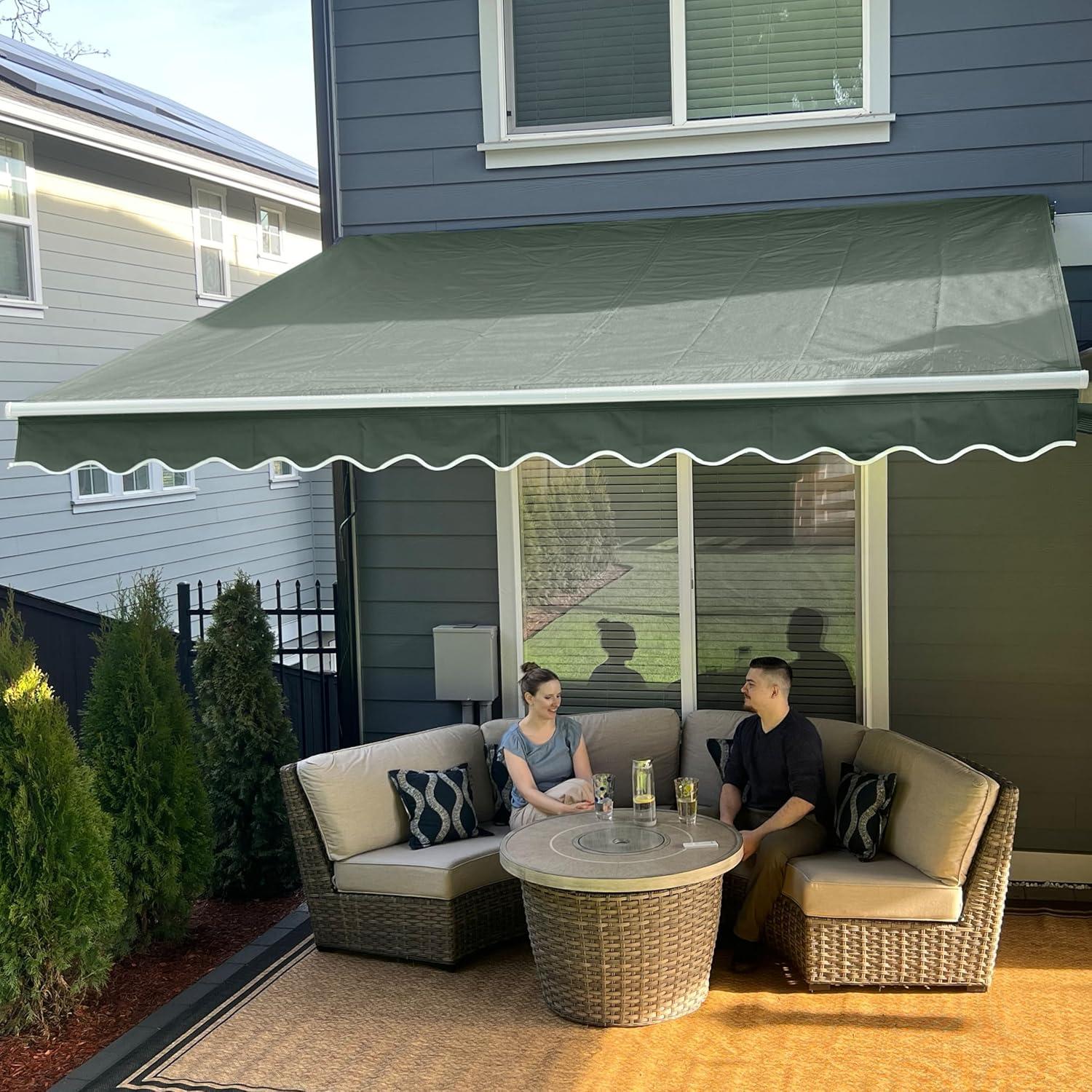 Motorized Retractable White Frame Patio Awning