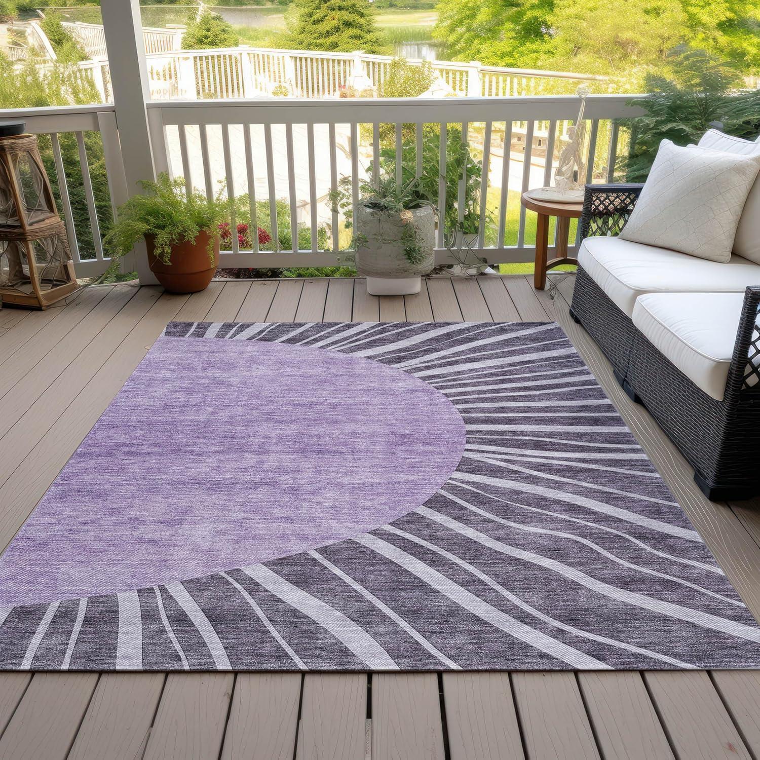 Purple Abstract Machine Washable Indoor Outdoor Area Rug