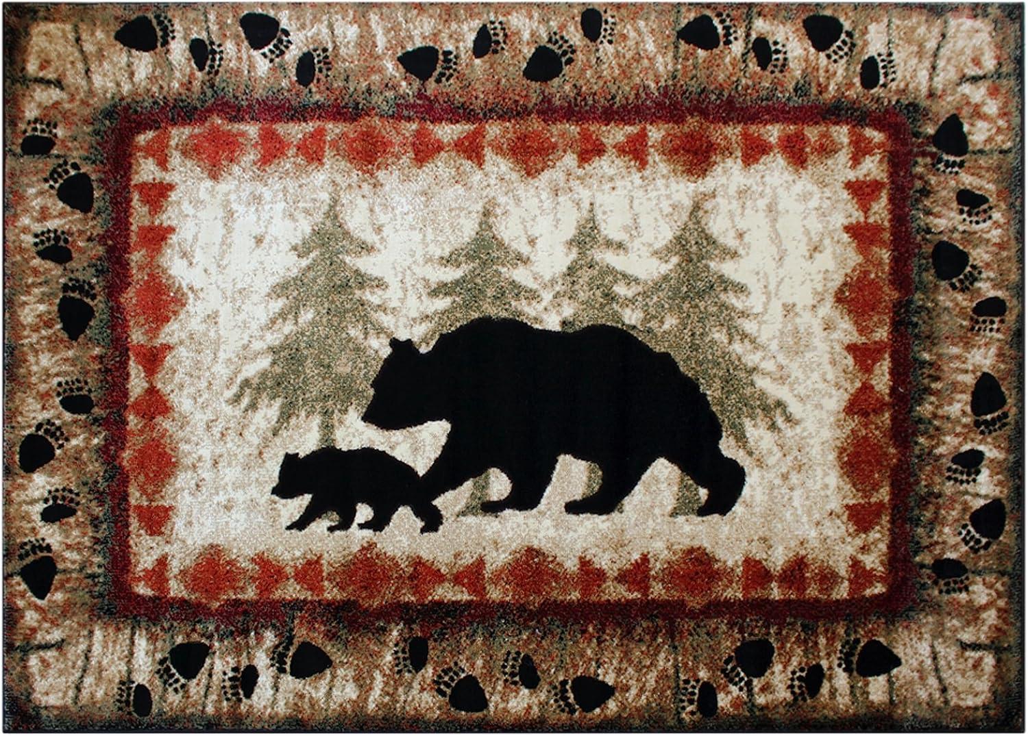 Rustic Lodge Black Bear and Cub 4' x 5' Area Rug