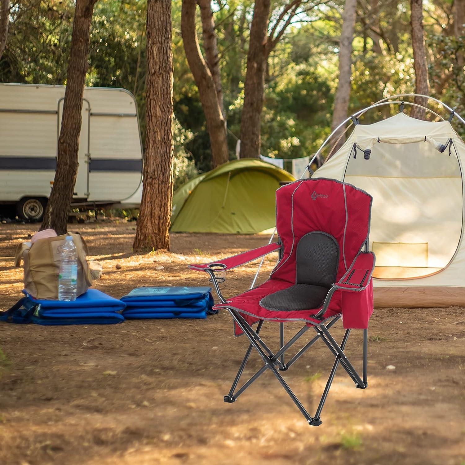 Red and Black Foldable Outdoor Camping Chair with Cup Holder