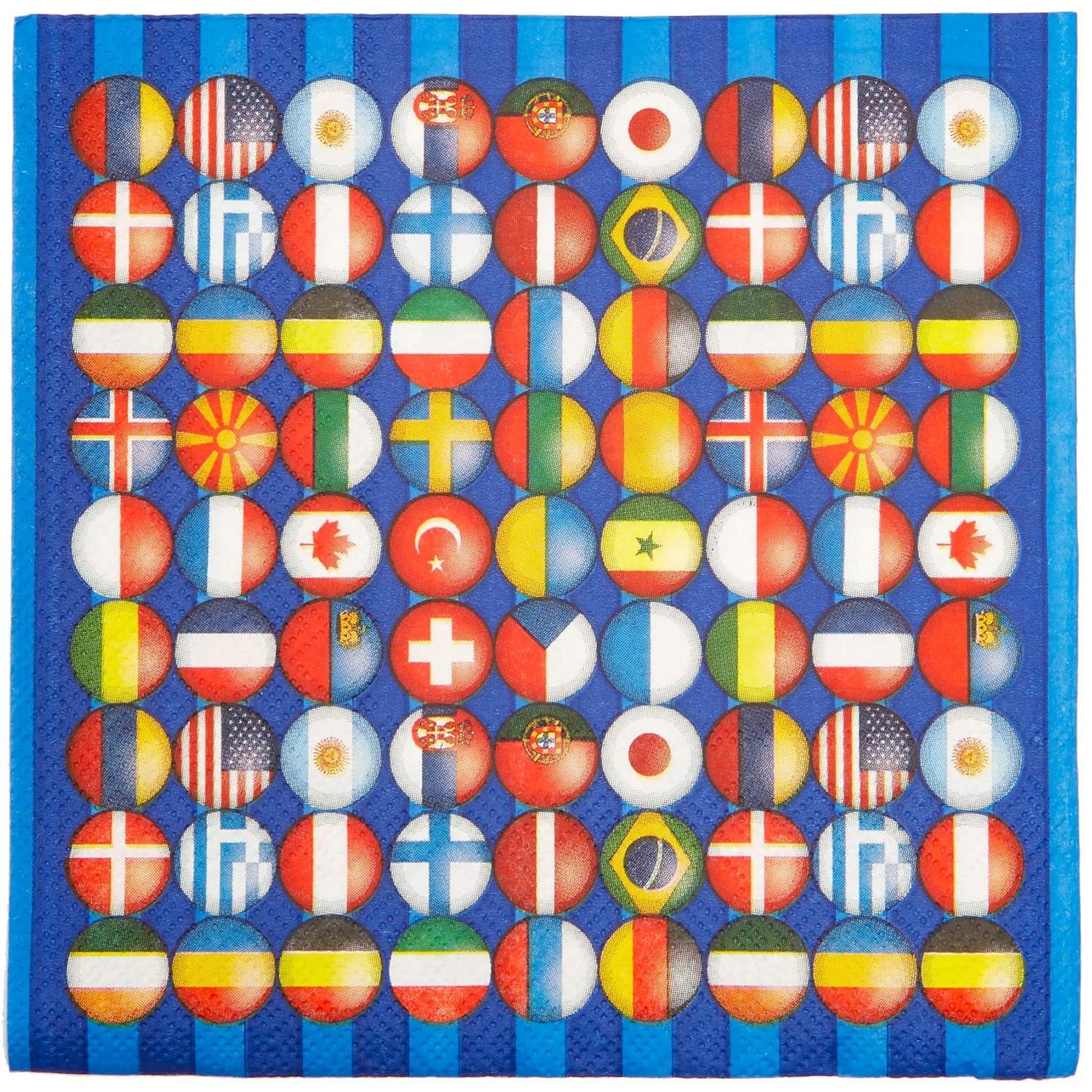 Blue Panda 100 Pack International Flag Disposable Paper Napkins 6.5" Party Supplies
