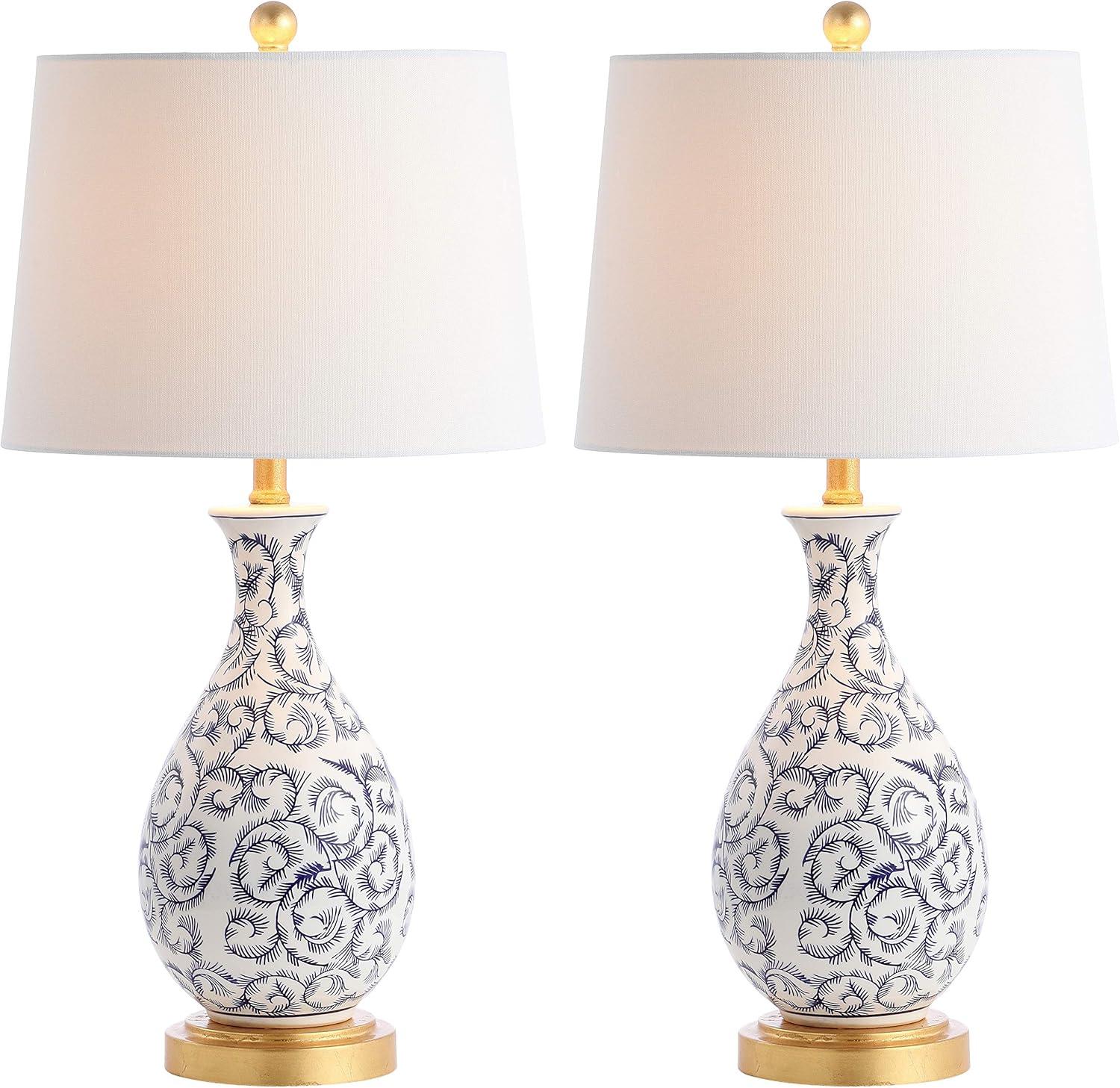 SAFAVIEH Avi Floral Vines 27.5 in. H Table Lamp, Blue/White, Set of 2