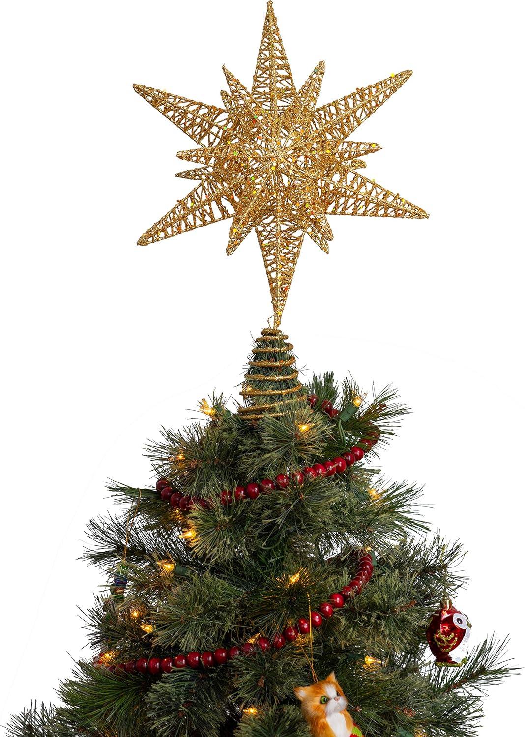 Ornativity 3D Glitter Star Tree Topper - Gold