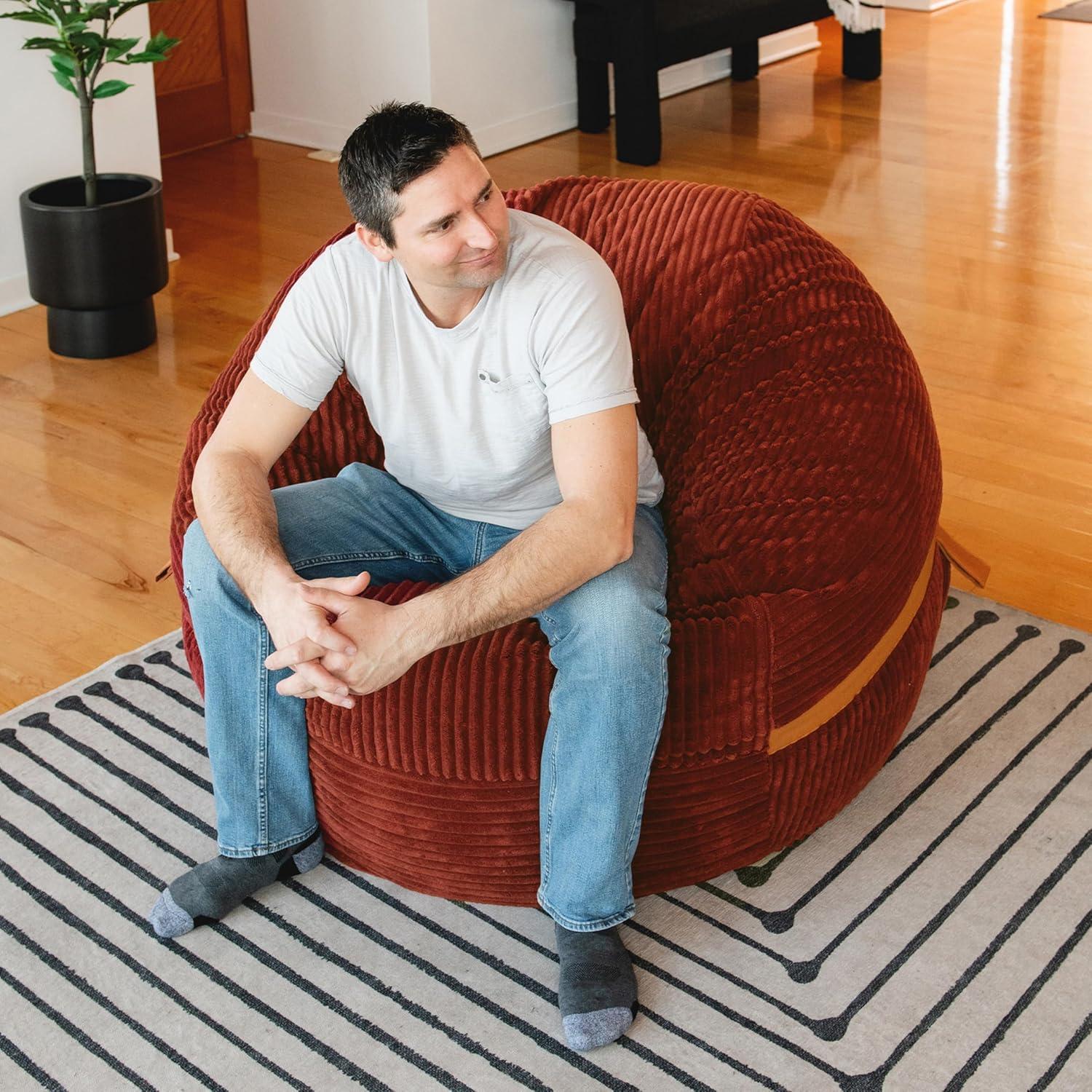 Big Joe Foam Filled Bean Bag Chair with Removable Cover, Corded Plush, Vegan Leather Accents, Medium to XXL Size