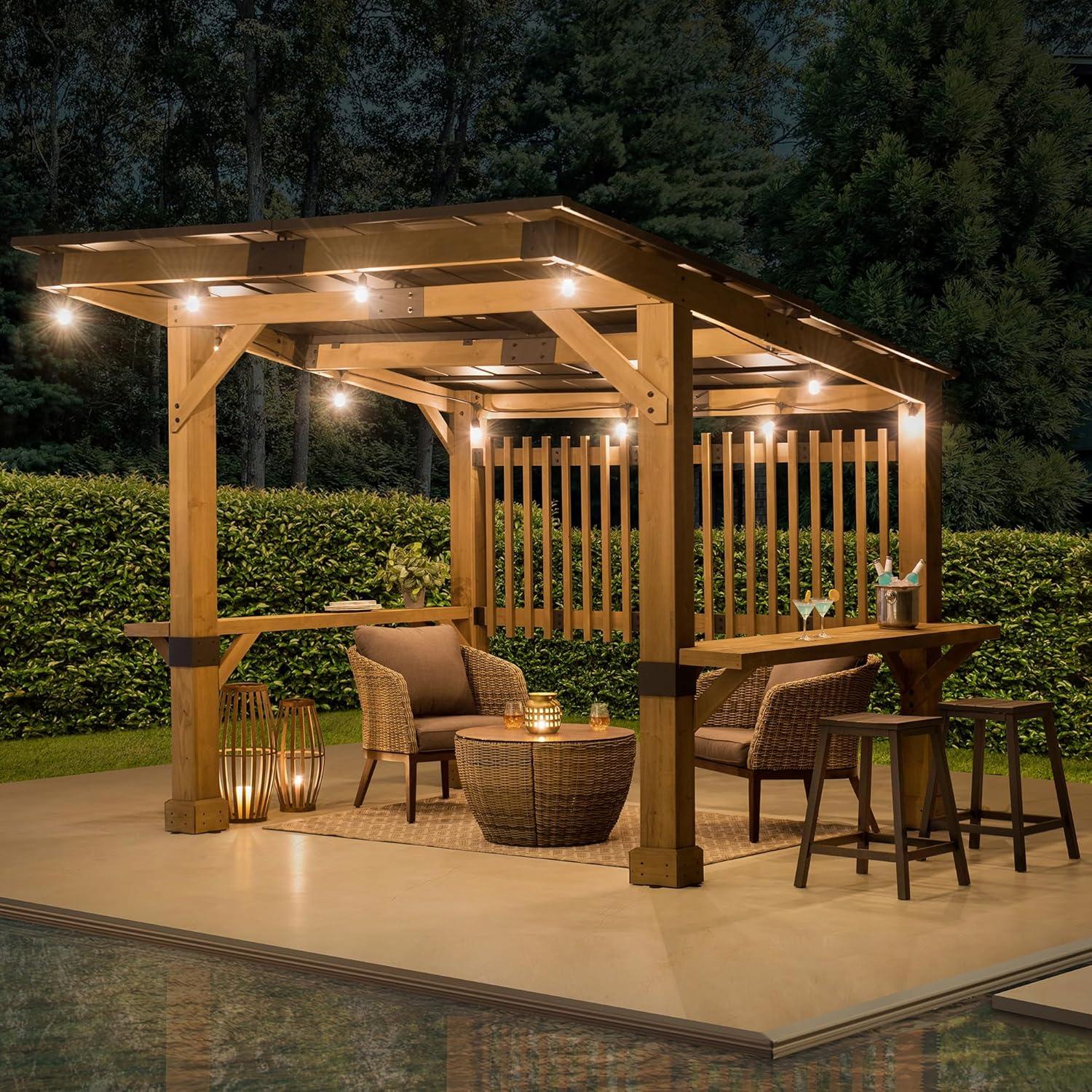 Cedar and Aluminum 10' x 11' Outdoor Grill Gazebo with Privacy Screen