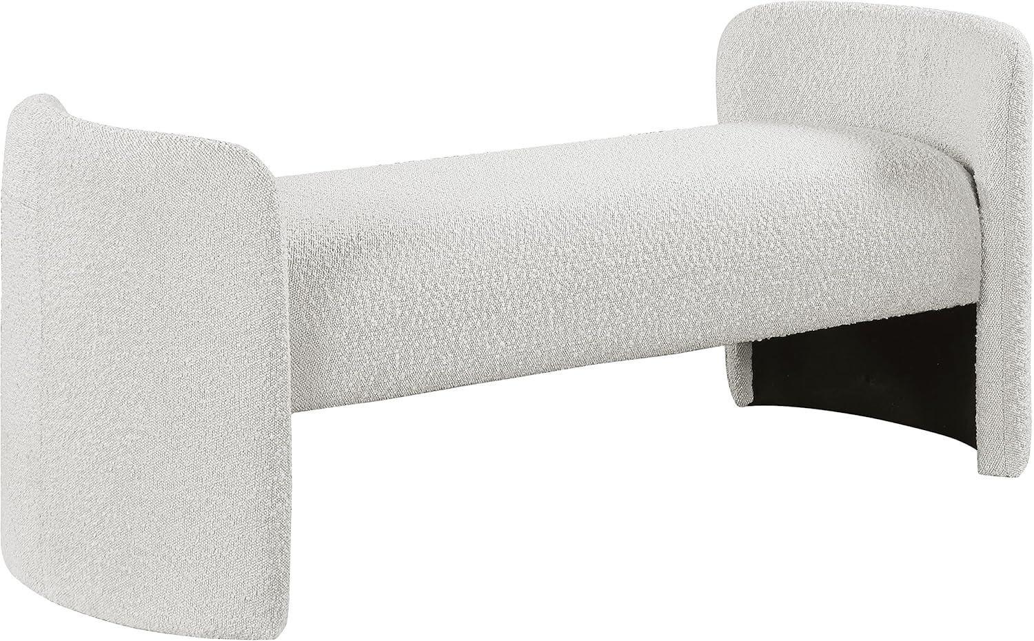 Peyton Cream Boucle Fabric Bench with Rounded Arms