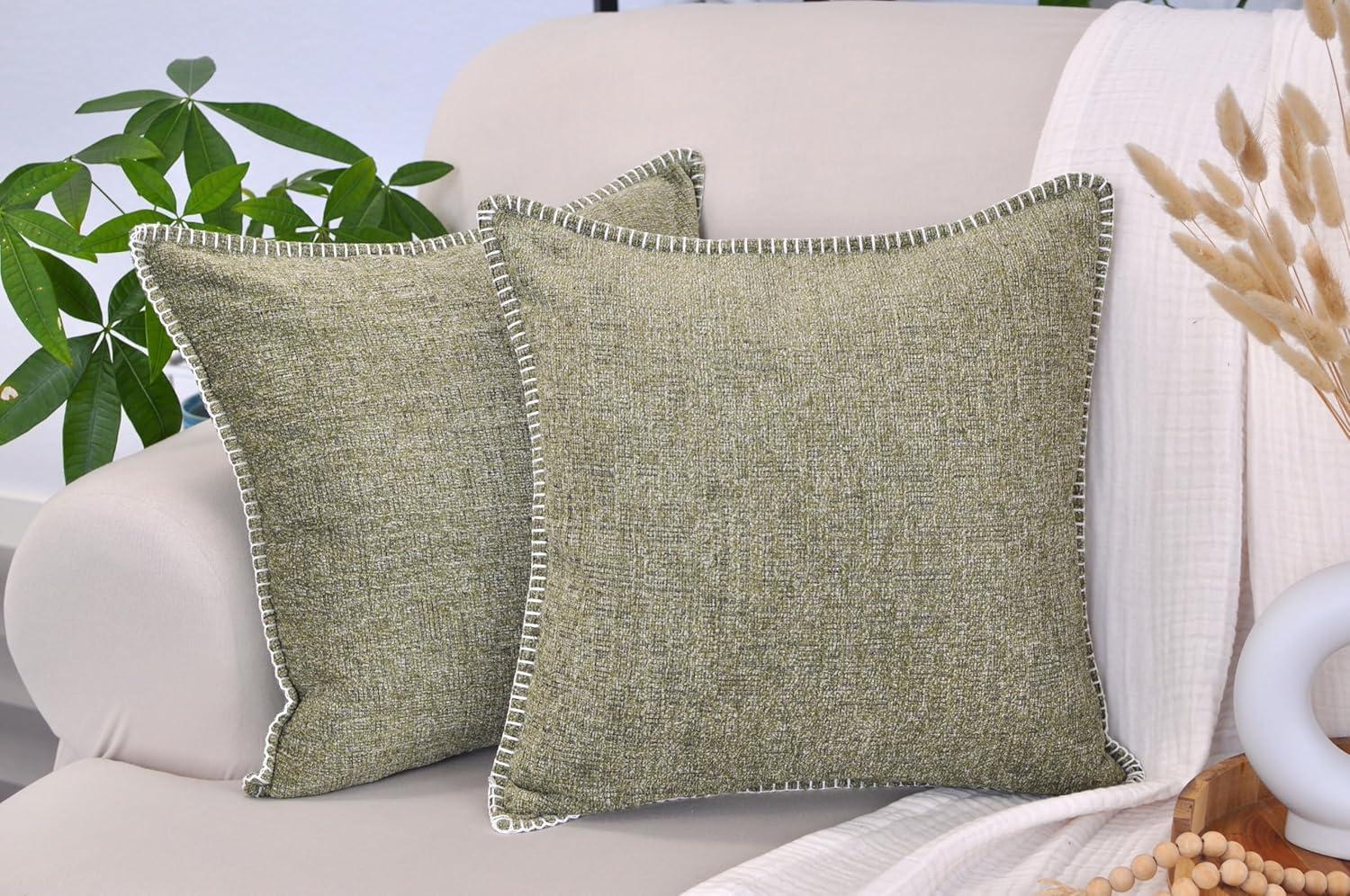 Soft Chenille Throw Pillow Covers With Stitched Edge