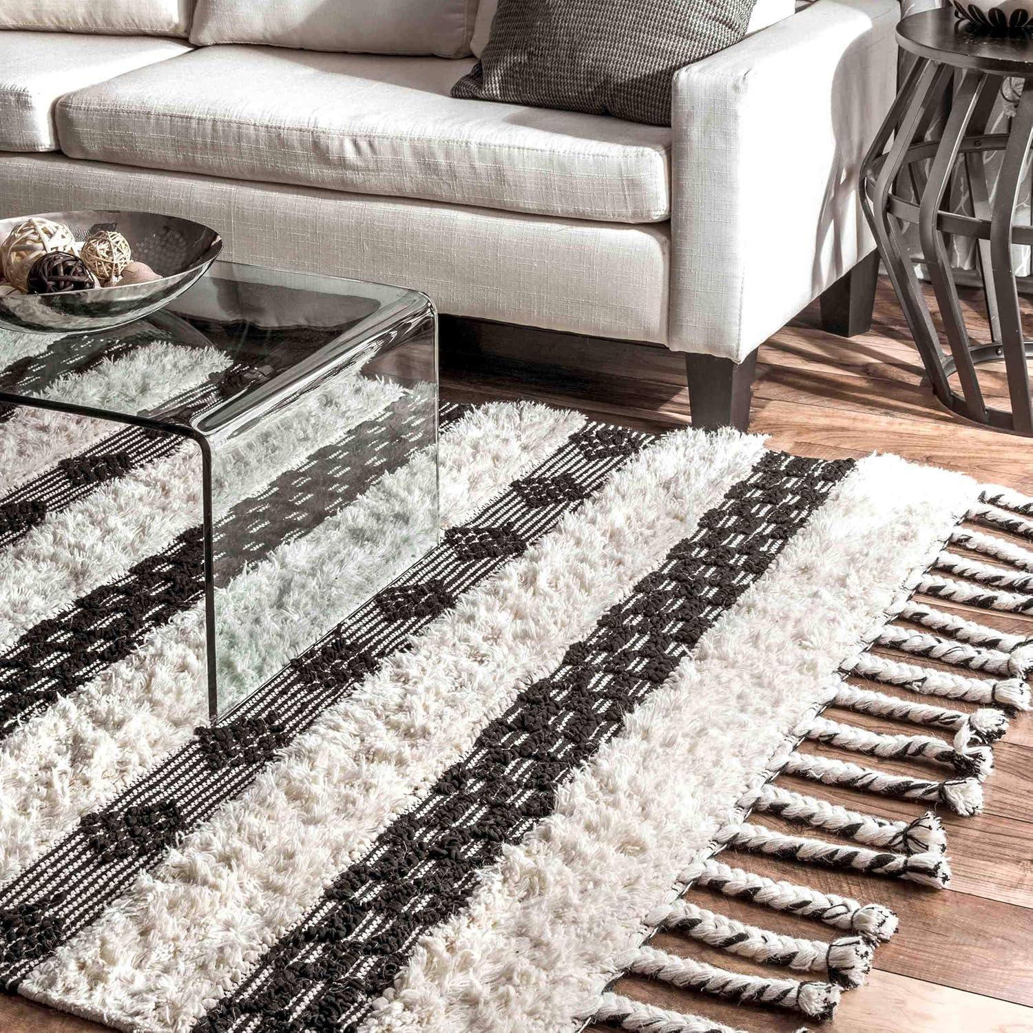 Ivory Shag Tufted Handmade Wool Runner Rug 30"