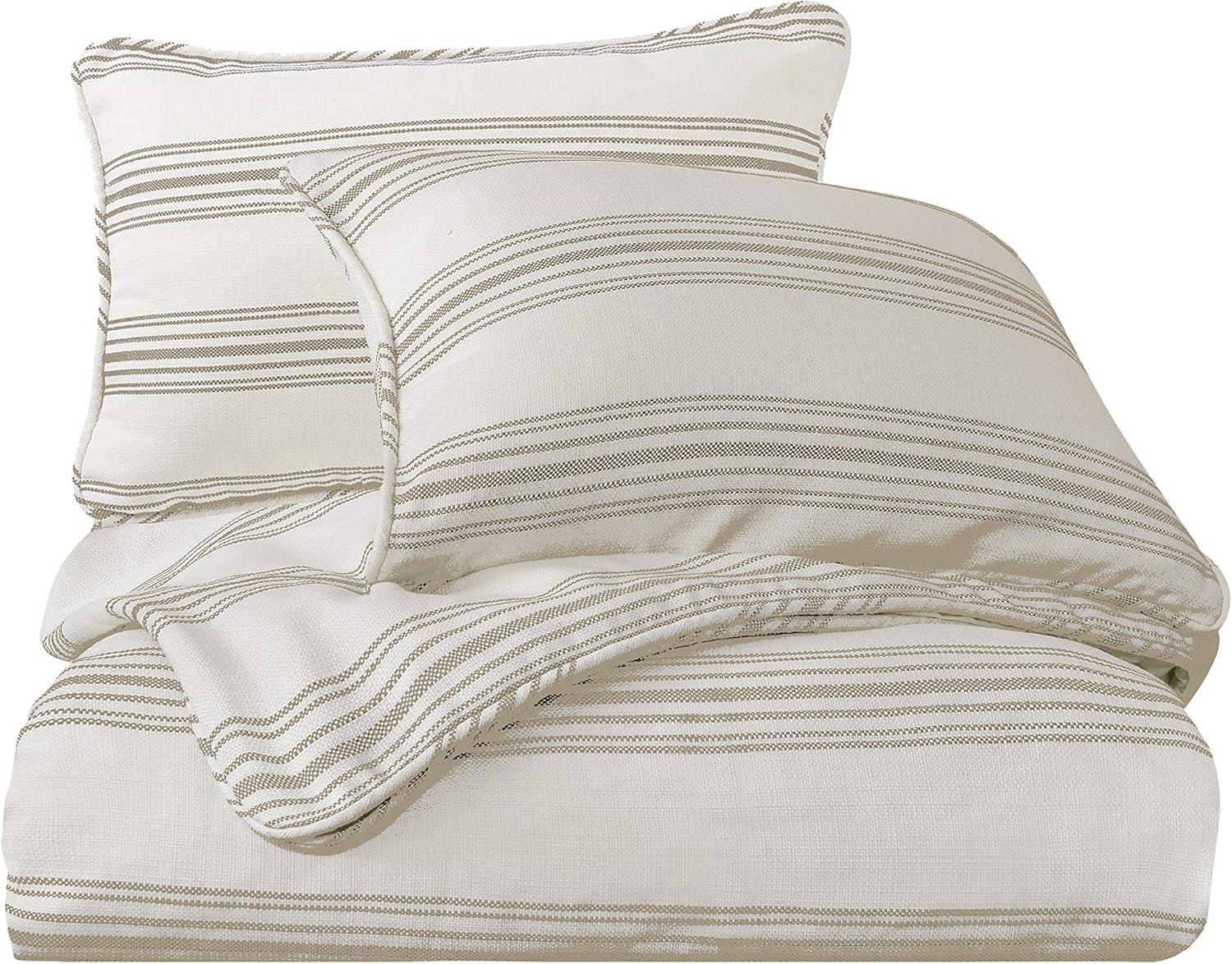 King Size Ivory and Taupe Cotton Striped Sham Set