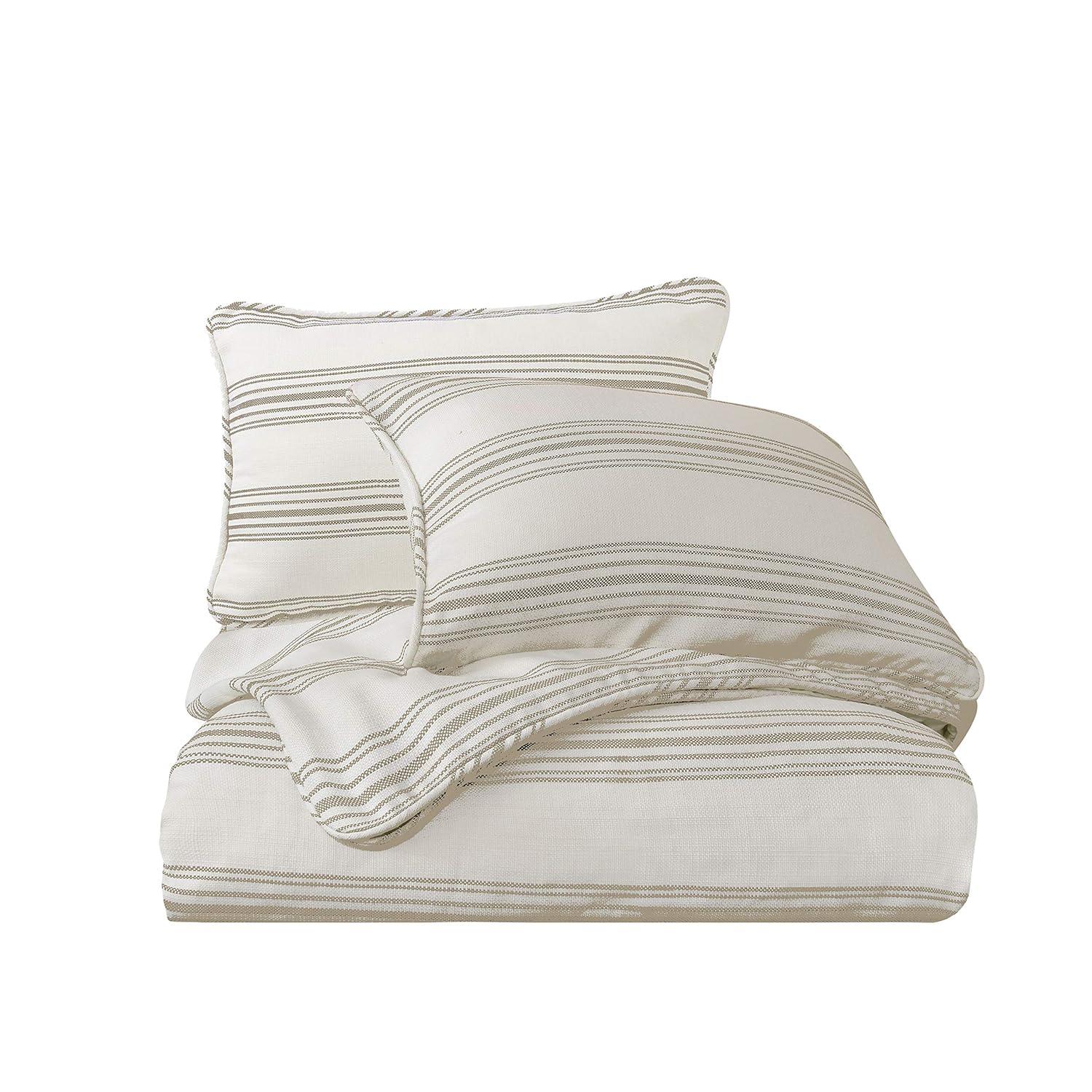 King Size Ivory and Taupe Cotton Striped Sham Set