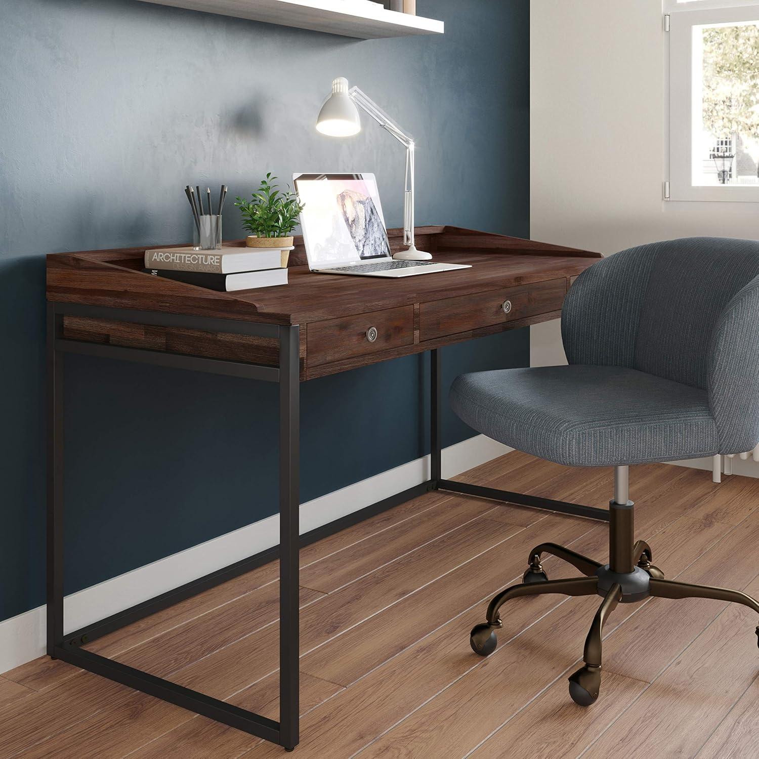 Simpli Home Ralston Solid Acacia Wood Desk In Distressed Charcoal Brown