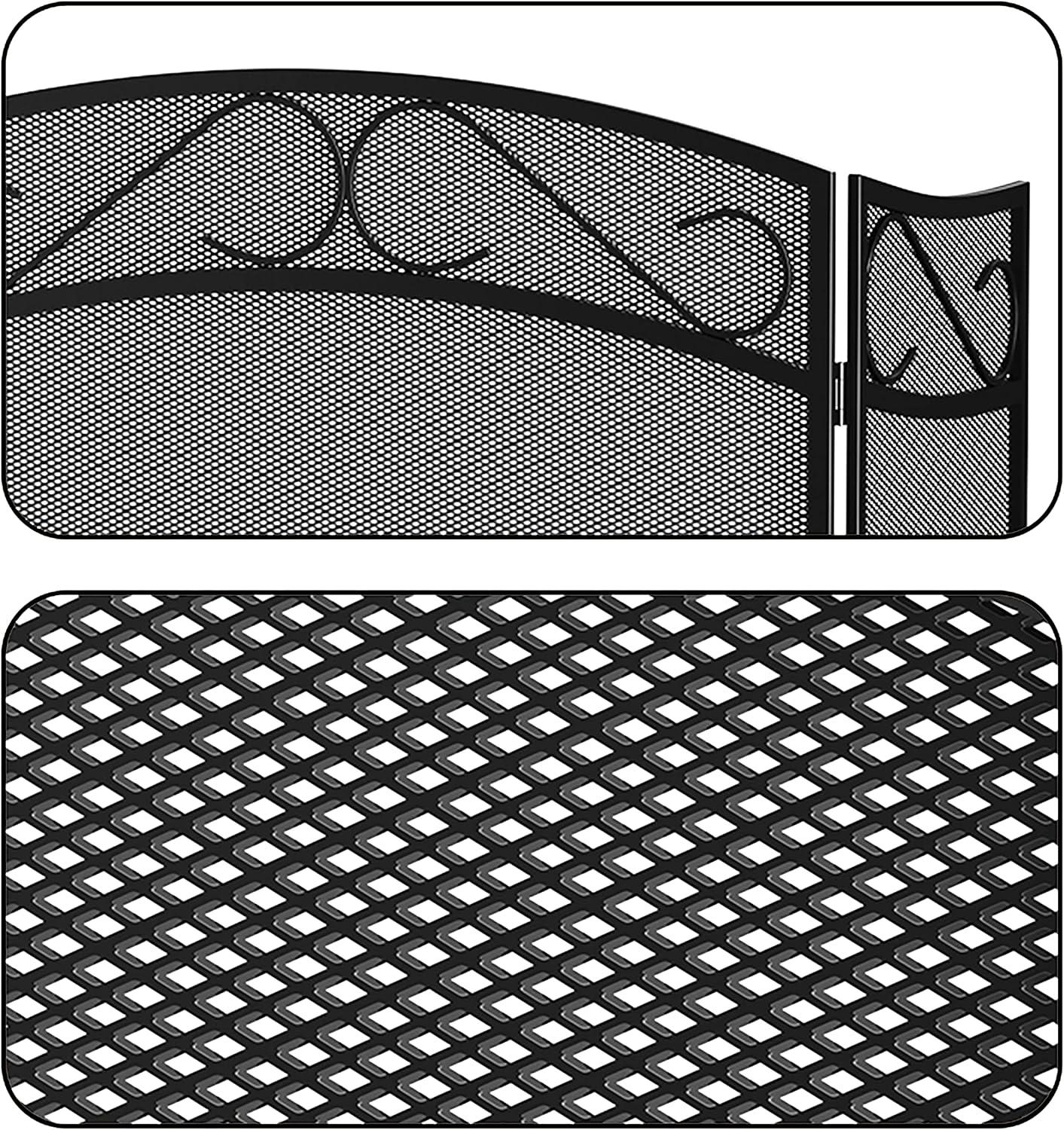 Fireplace Screen 3 Panel with Handles Wrought Iron 51"(L) x31(H) Spark Guard Cover