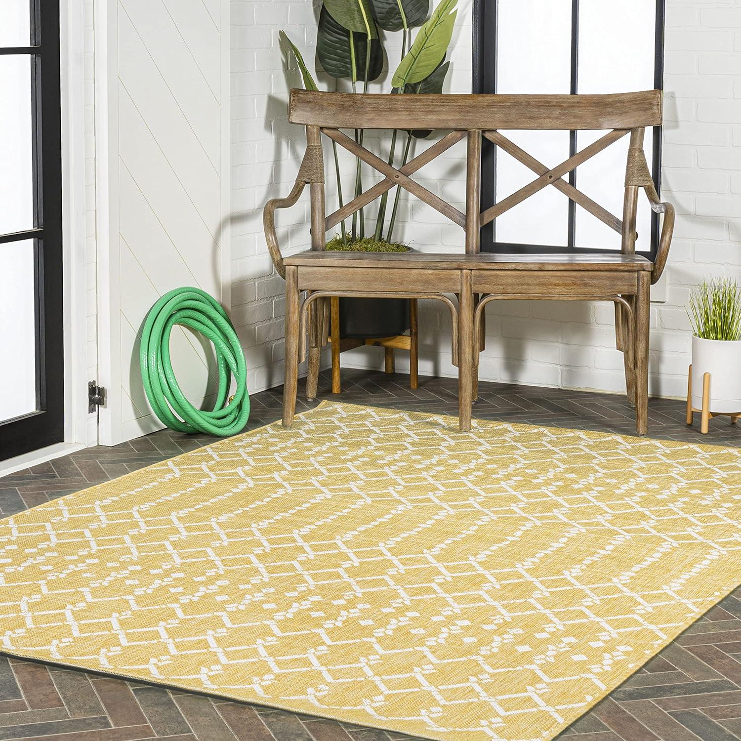 Ourika Moroccan Geometric Textured Weave Indoor/Outdoor Area Rug - JONATHAN Y